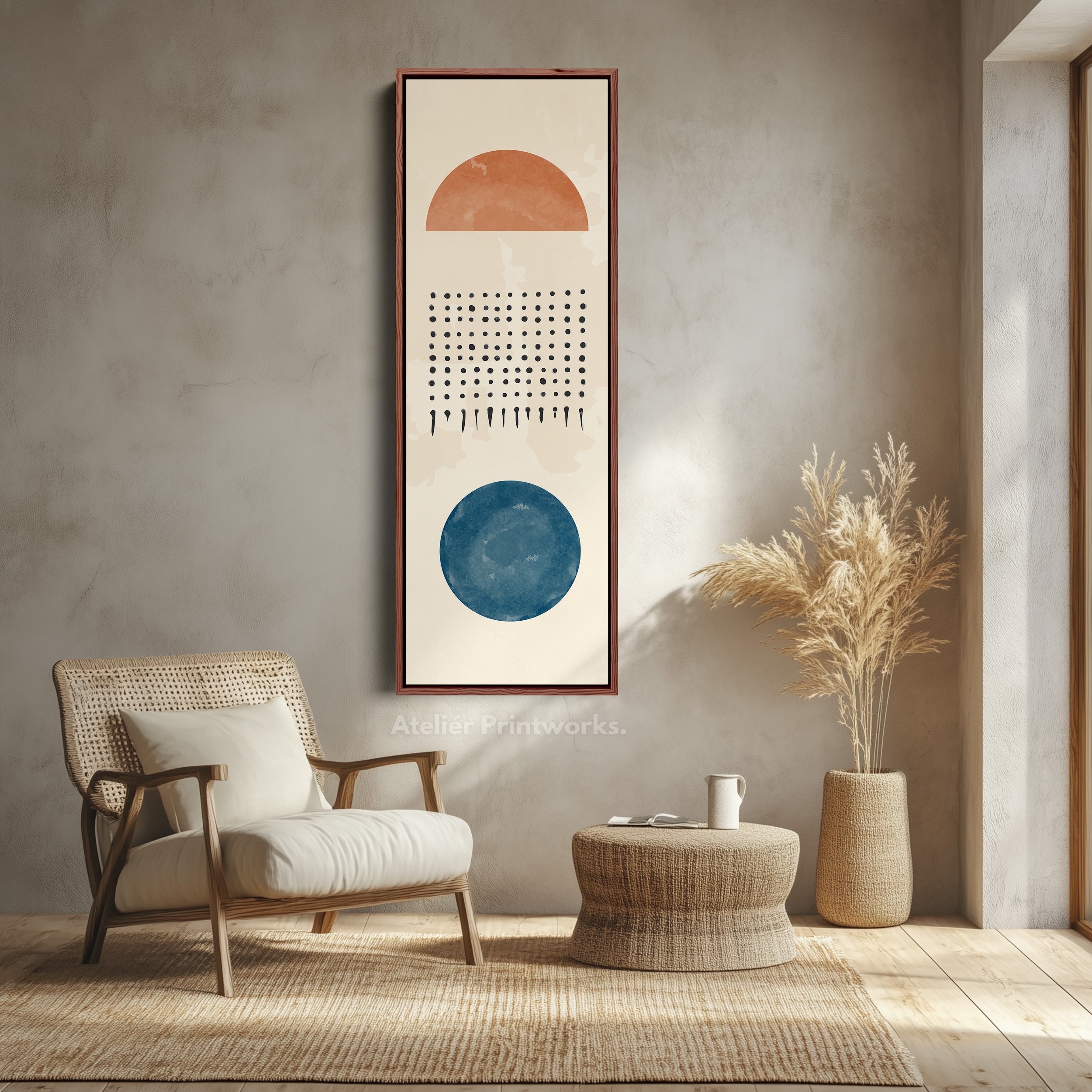 Tall Modern Abstract Wall Art Green Geometric Circle Pattern