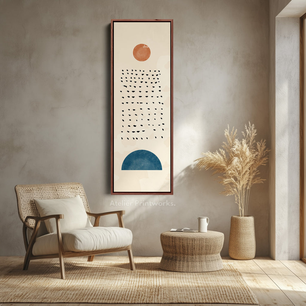 Hallway Wall Art Vertical Blue And Terracotta Linear Shapes