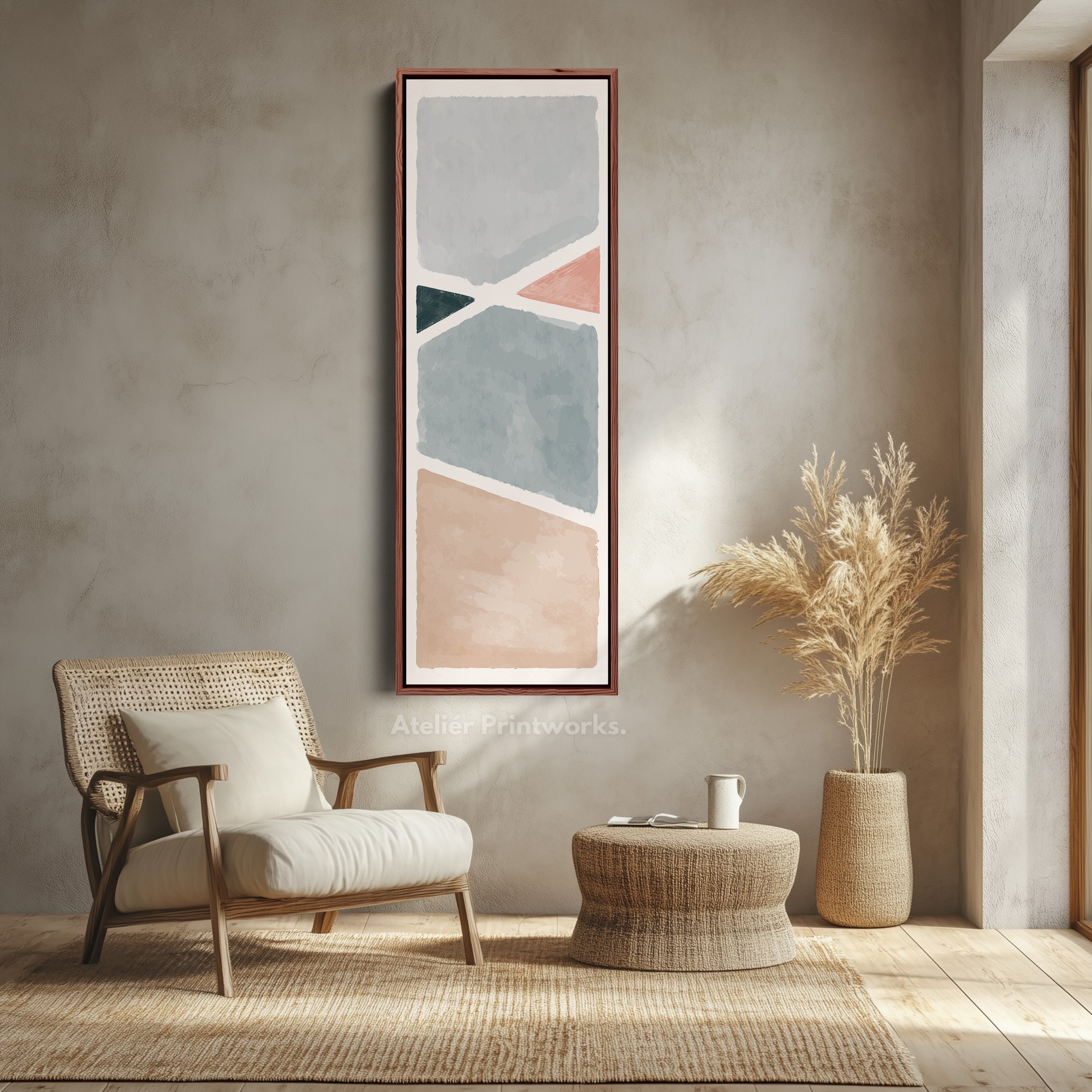 Narrow Wall Art Pink And Blue Minimal Shape Composition