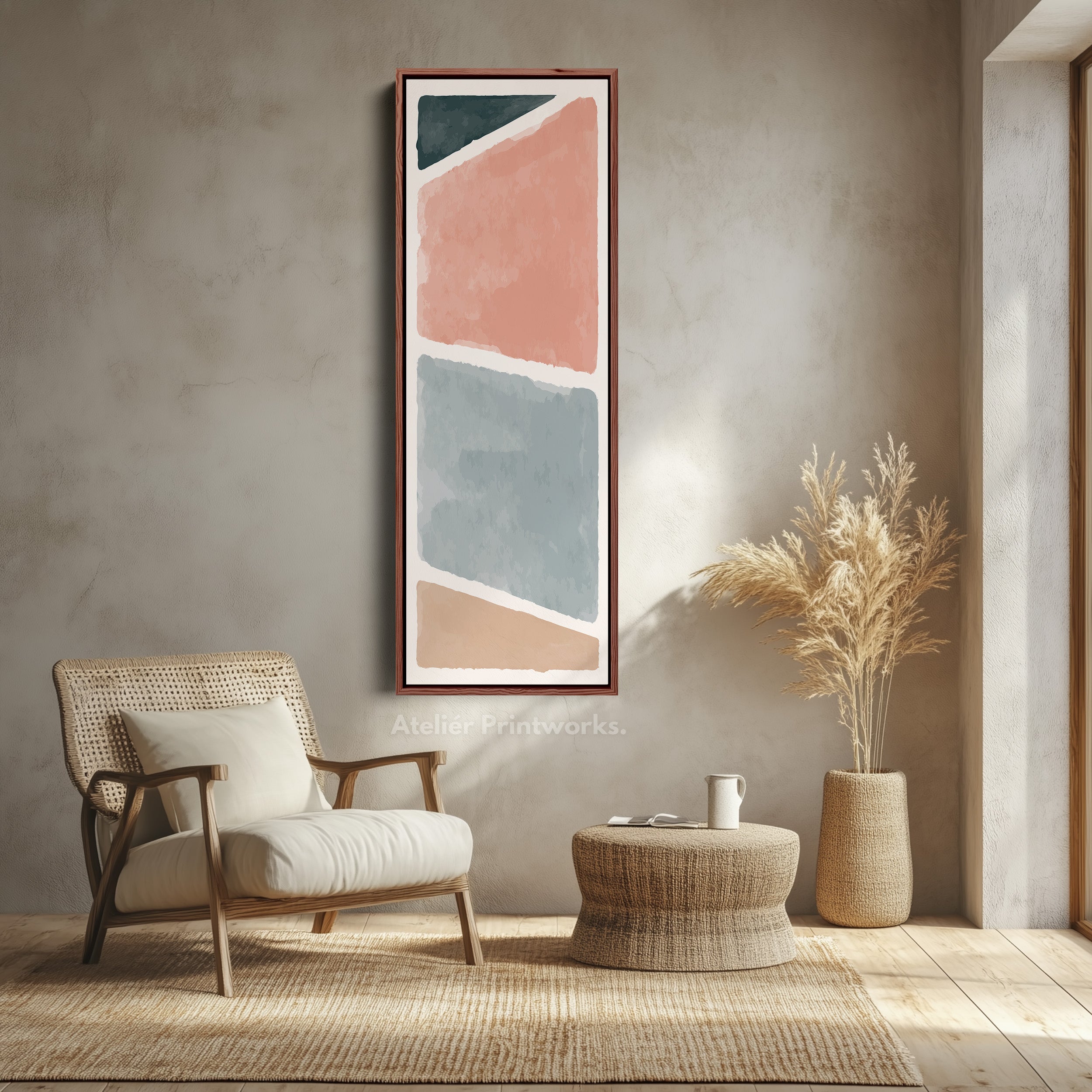 Long Vertical Canvas Blue Grey Minimal Block For Calm Interiors