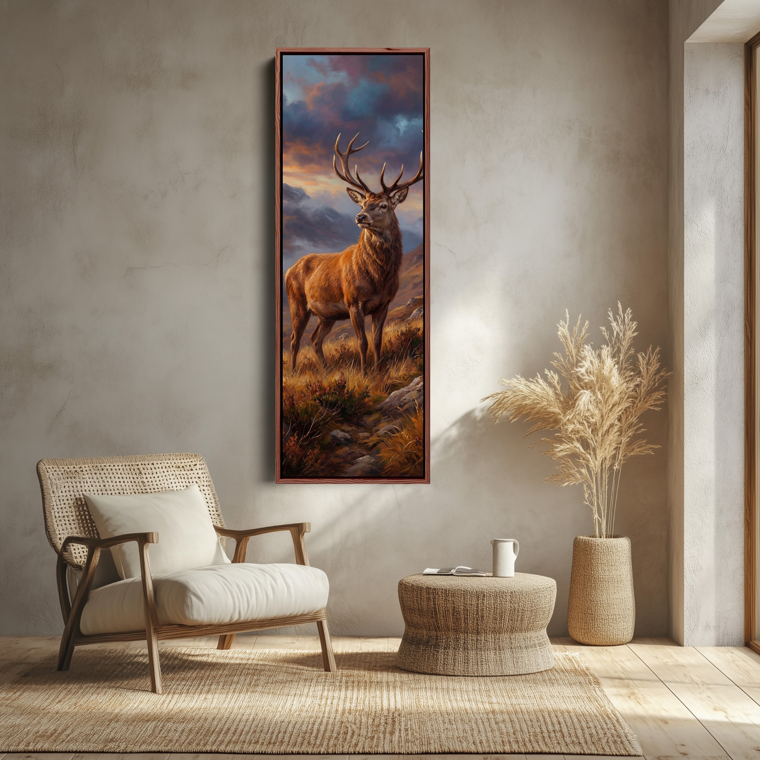 Red Deer Vertical Wall Art Panoramic Canvas Print For Living Room
