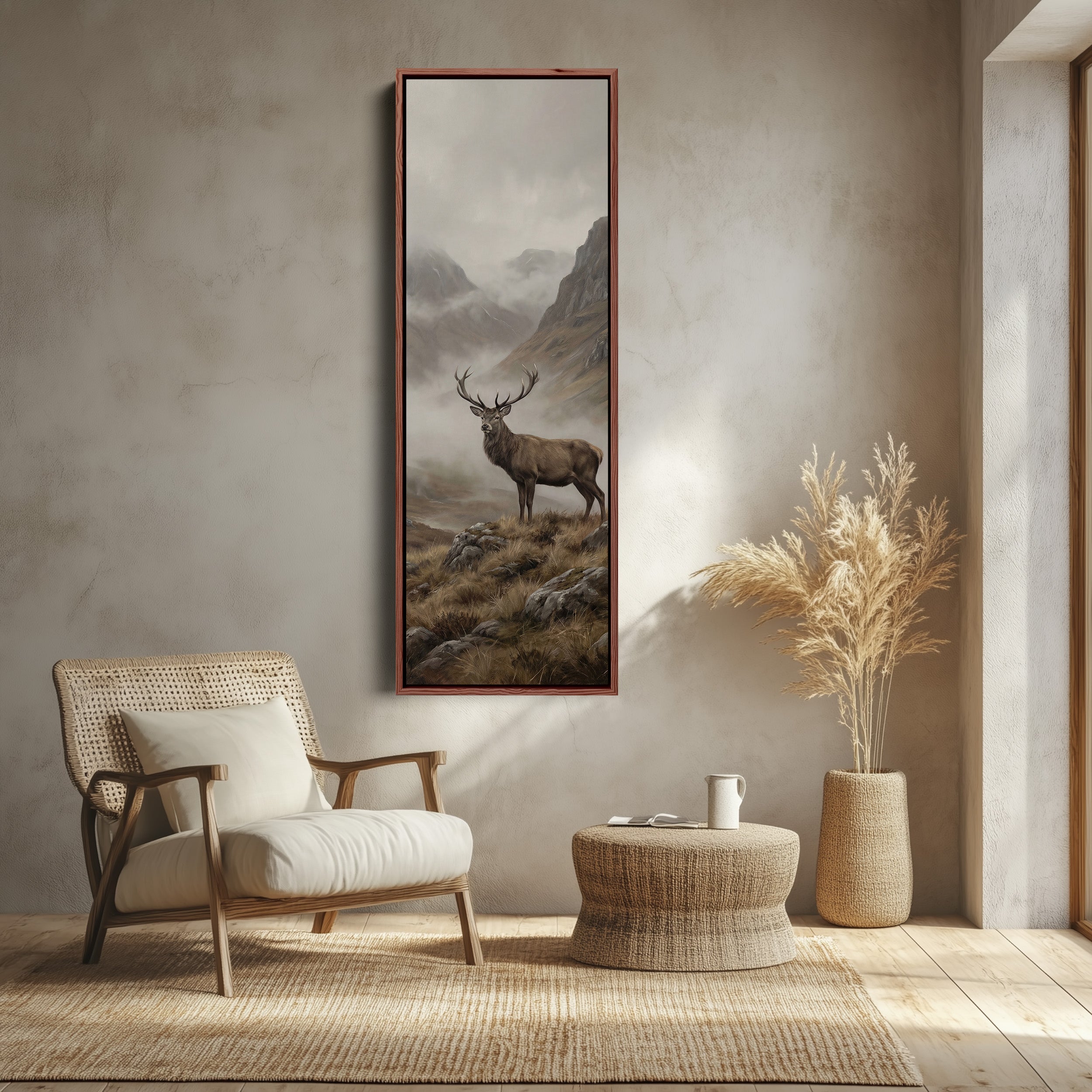Stag In Mist Vertical Wall Art Statement Wall Decor Living Room