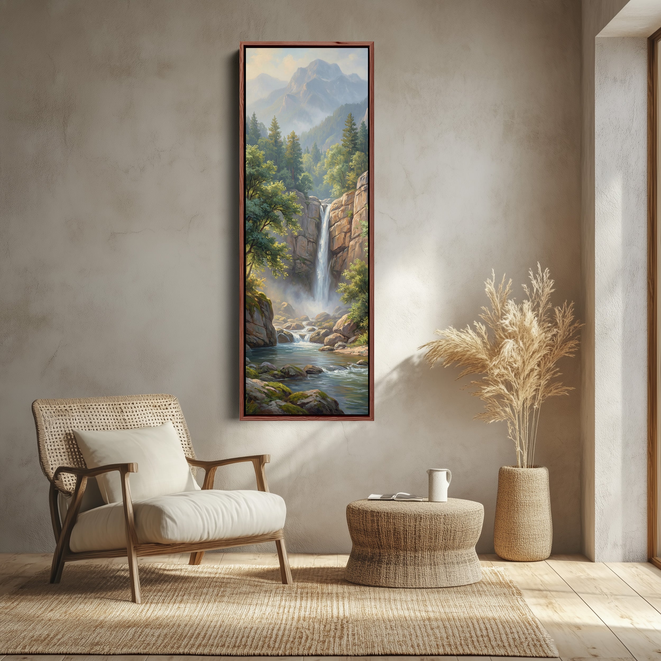 Mountain Waterfall Vertical Wall Art Statement Wall Decor Living Room
