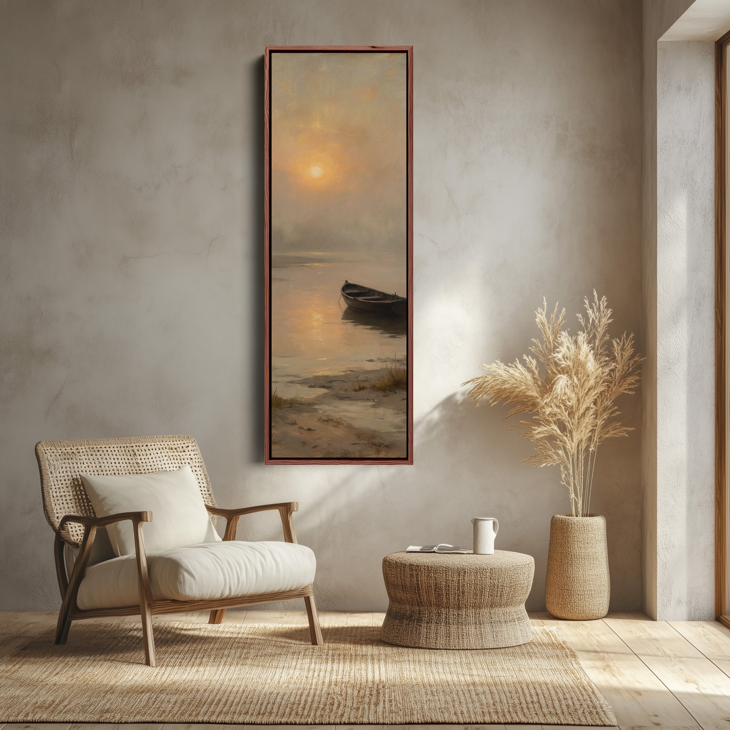 Boat At Sunset Above Soft Wall Art Extra Wide Canvas Hallway