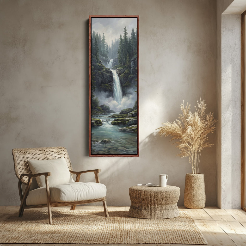 Pine Forest Falls Large Wall Art Framed Canvas Print Living Room