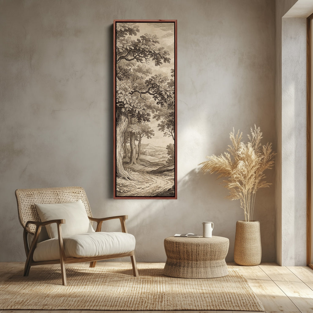 Vintage Forest Landscape Vertical Wall Art Panoramic Canvas Print Bedroom