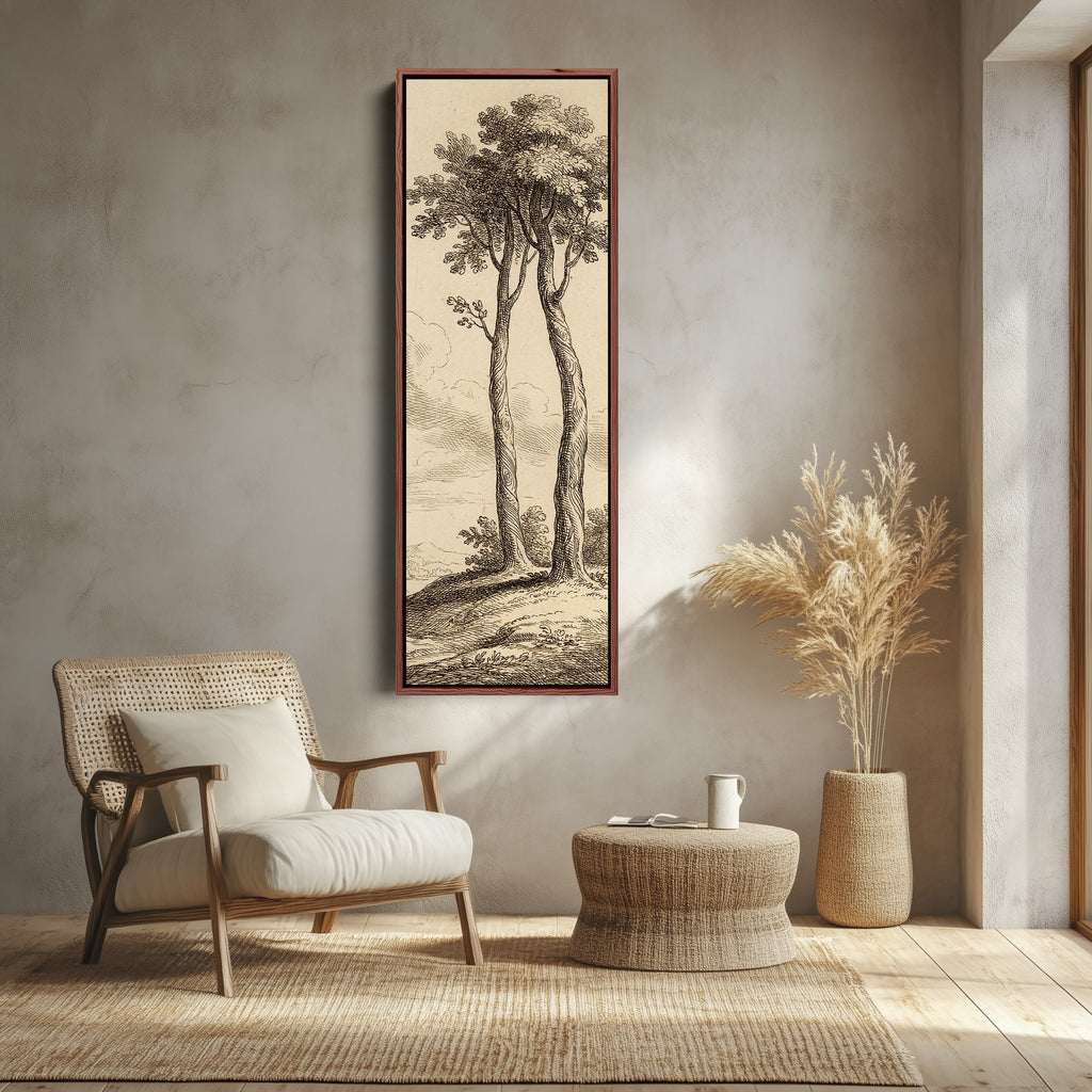 Long Wall Art Vintage Tree Illustration Canvas Print Hallway