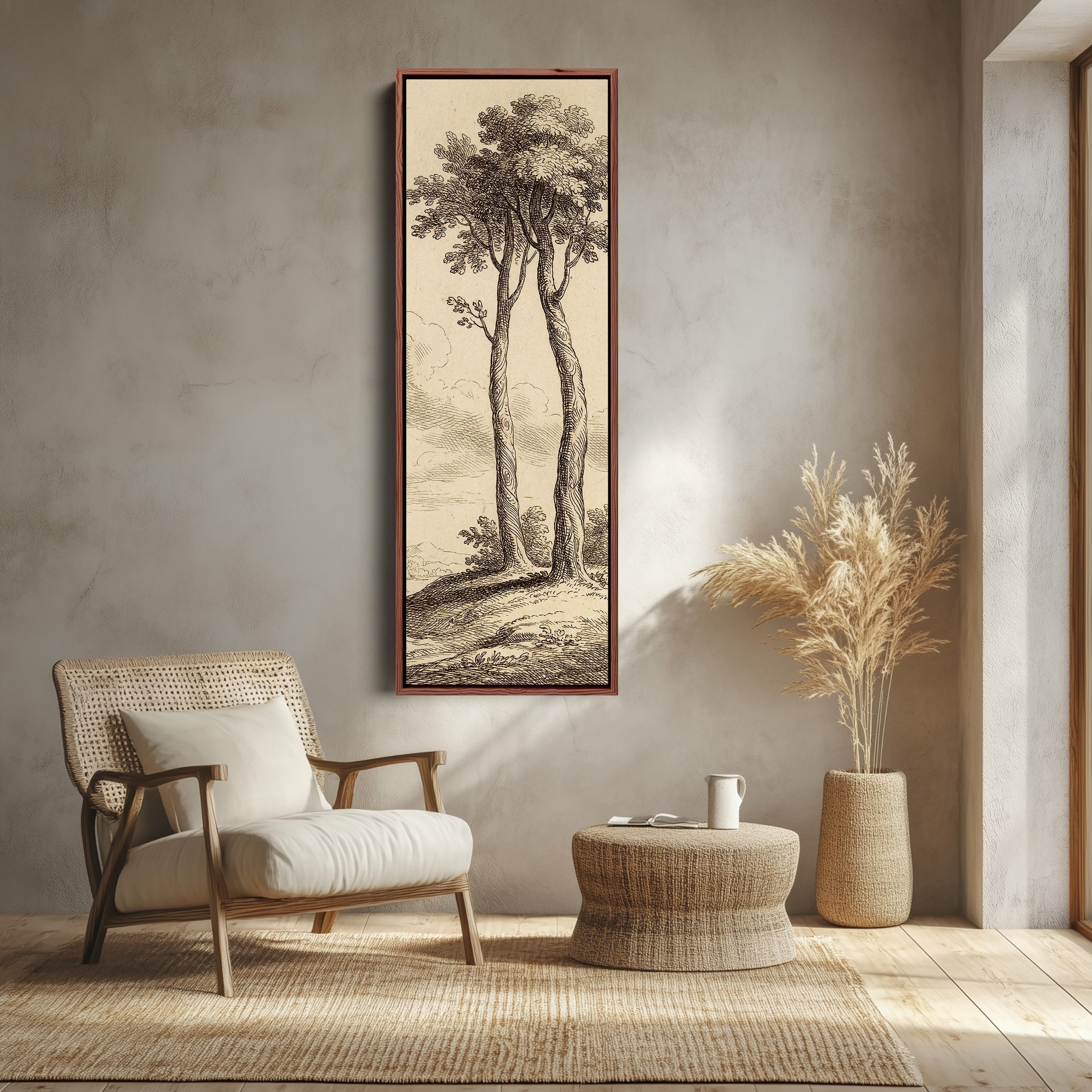 Long Wall Art Vintage Tree Illustration Canvas Print Hallway