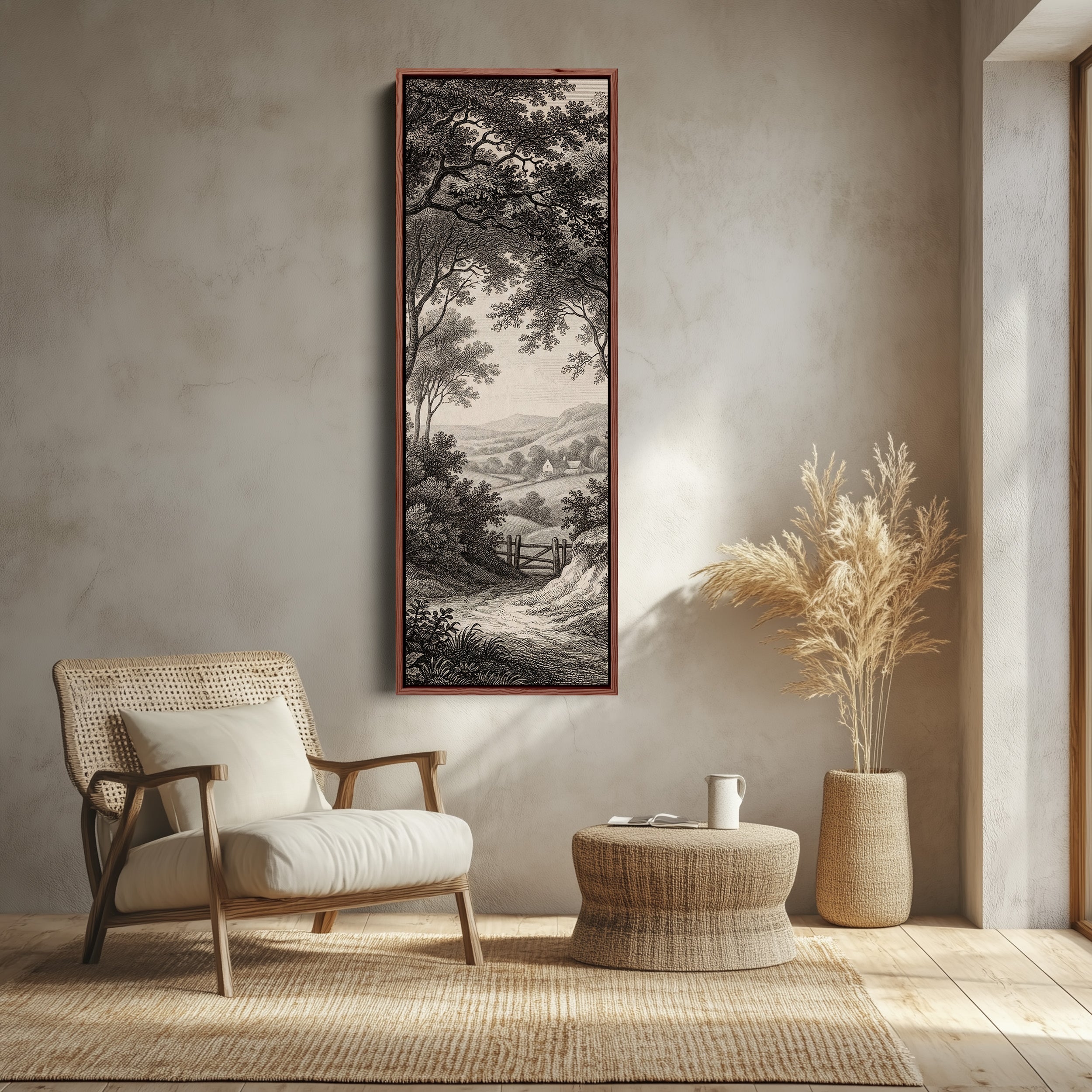 Vintage Countryside Path Vertical Wall Art Wide Canvas Bedroom