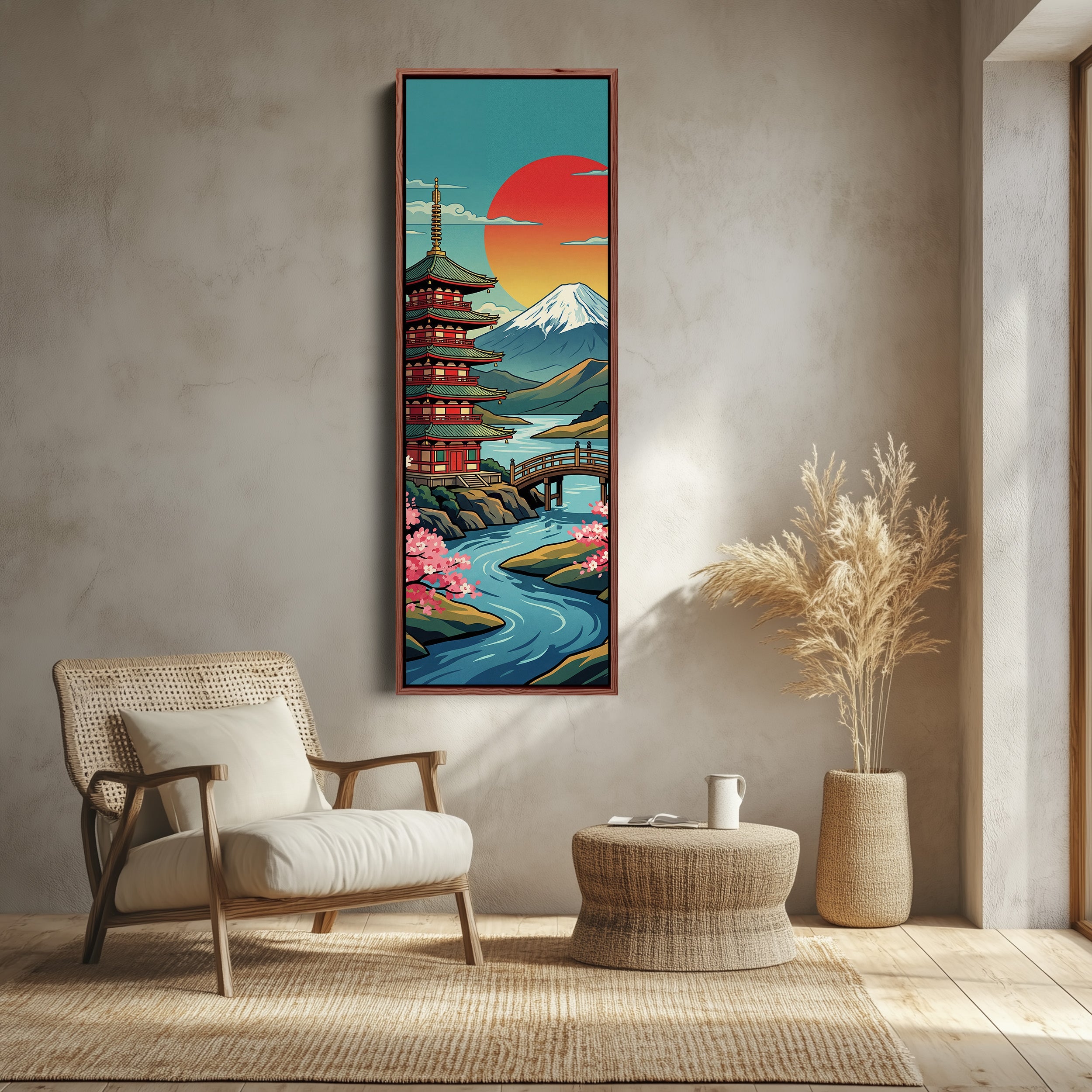 Japanese Pagoda Vertical Wall Art Panoramic Canvas Living Room