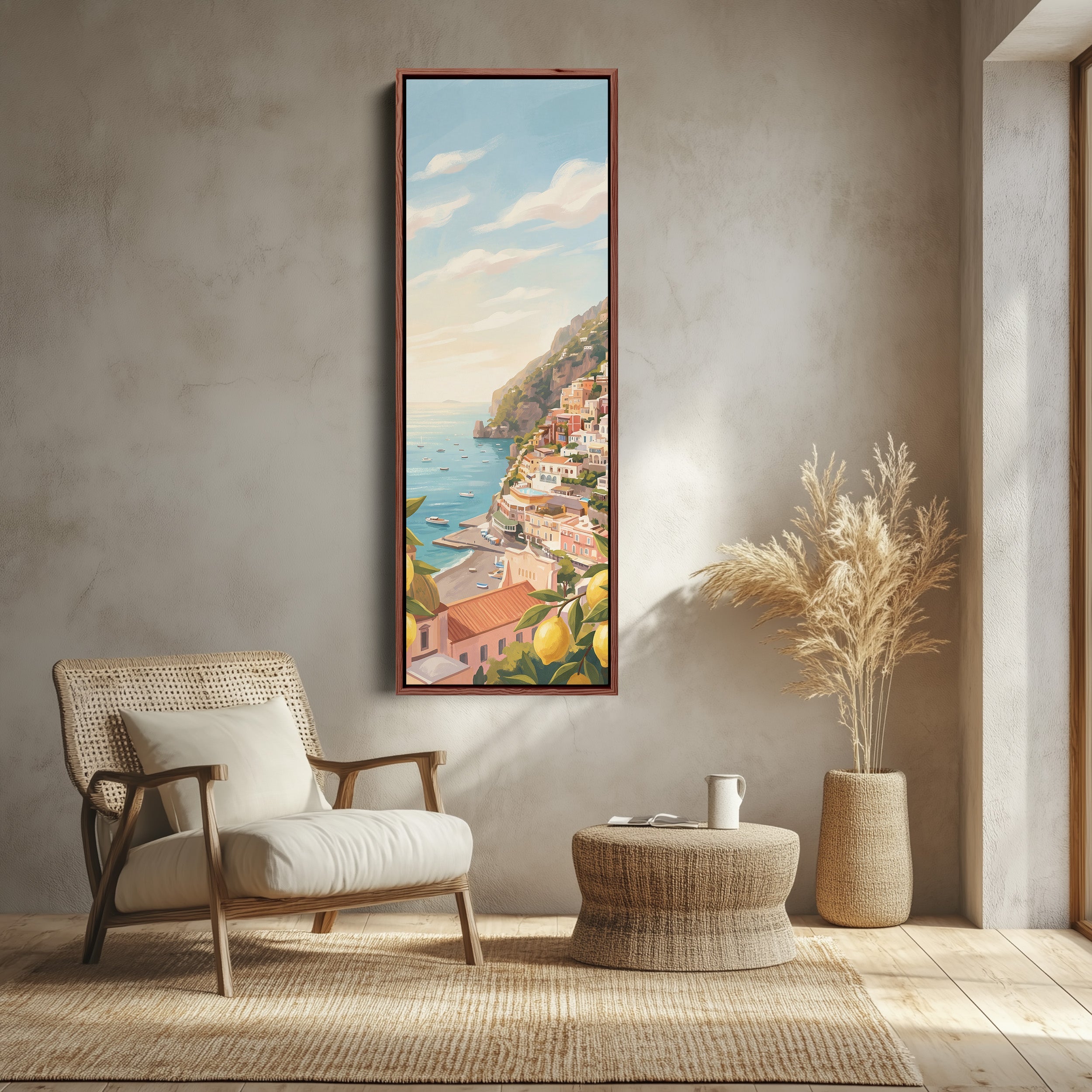 Coastal Village Vertical Wall Art Mediterranean Canvas Kitchen