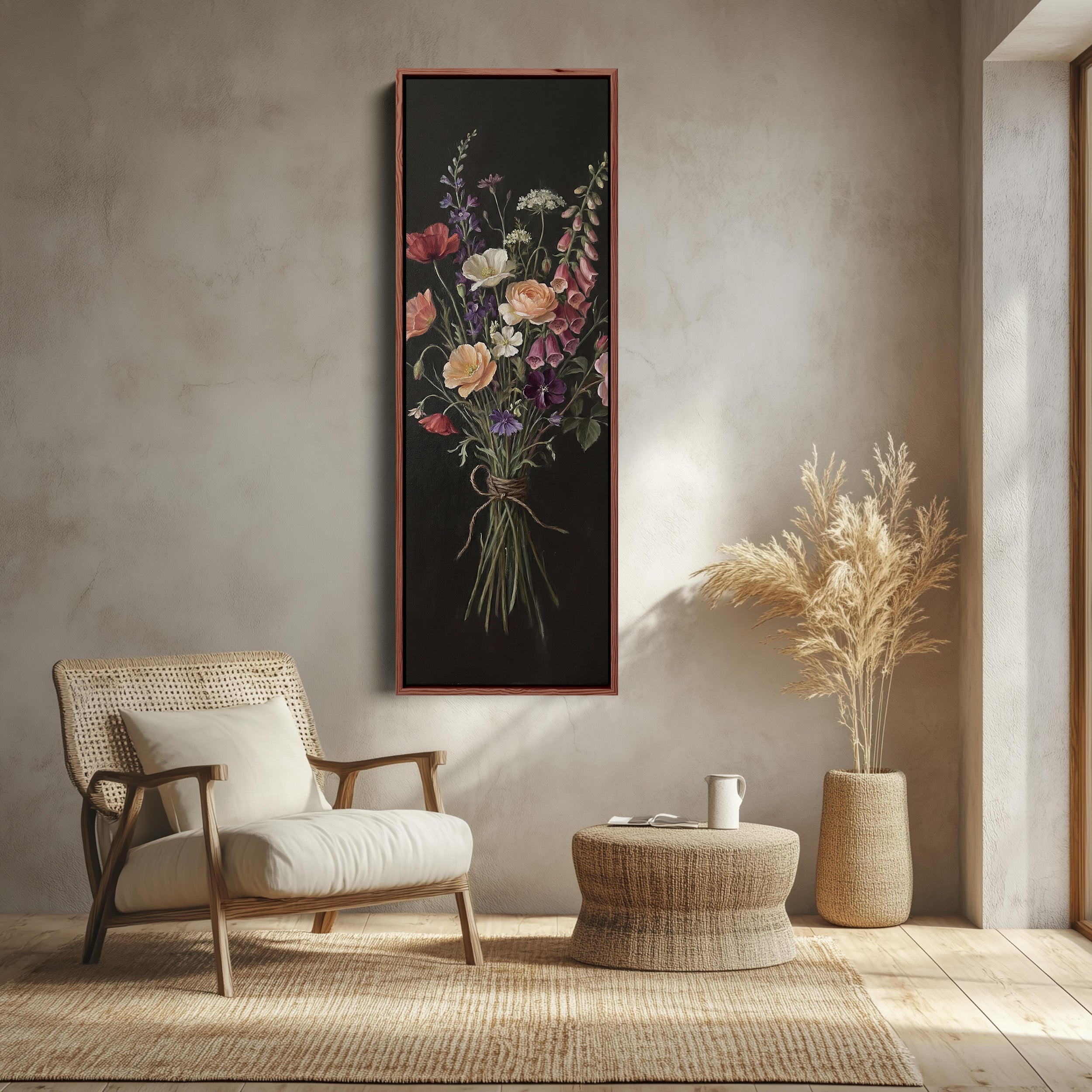 Floral Bouquet Vertical Wall Art Vintage Canvas Bedroom