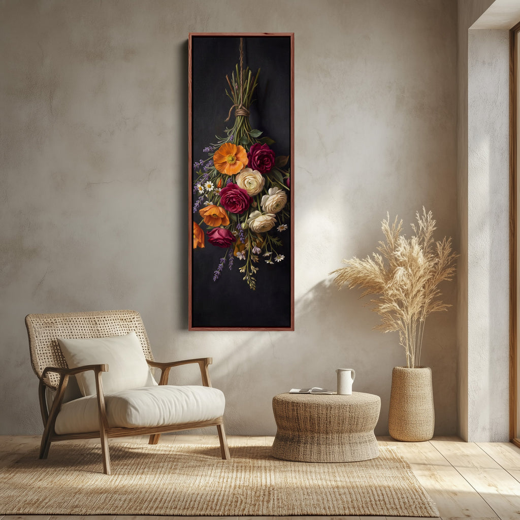Hanging Flowers Vertical Wall Art Botanical Canvas Hallway