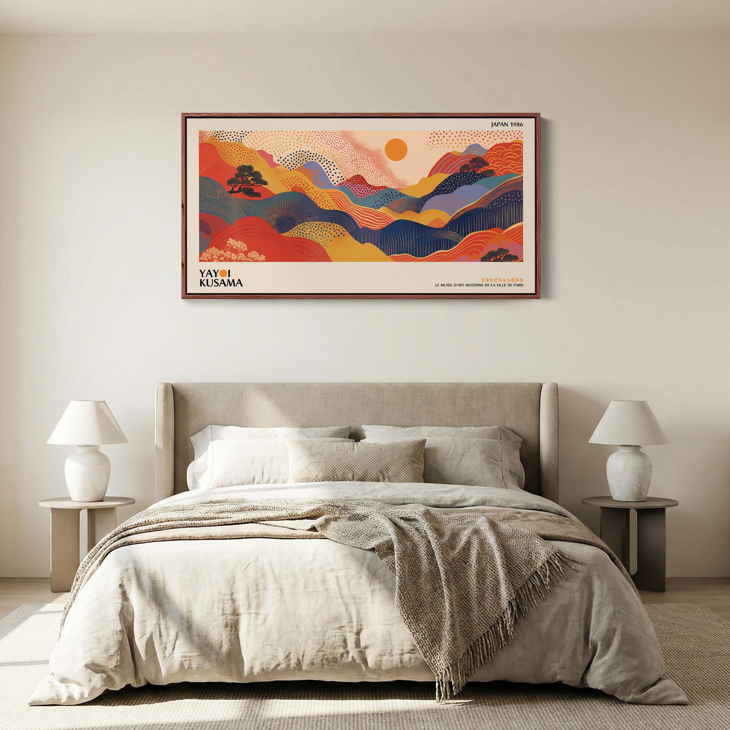 Yayoi Kusama Wide Framed Canvas Abstract Rolling Hills Landscape Oversized Wall Decor For Living Room