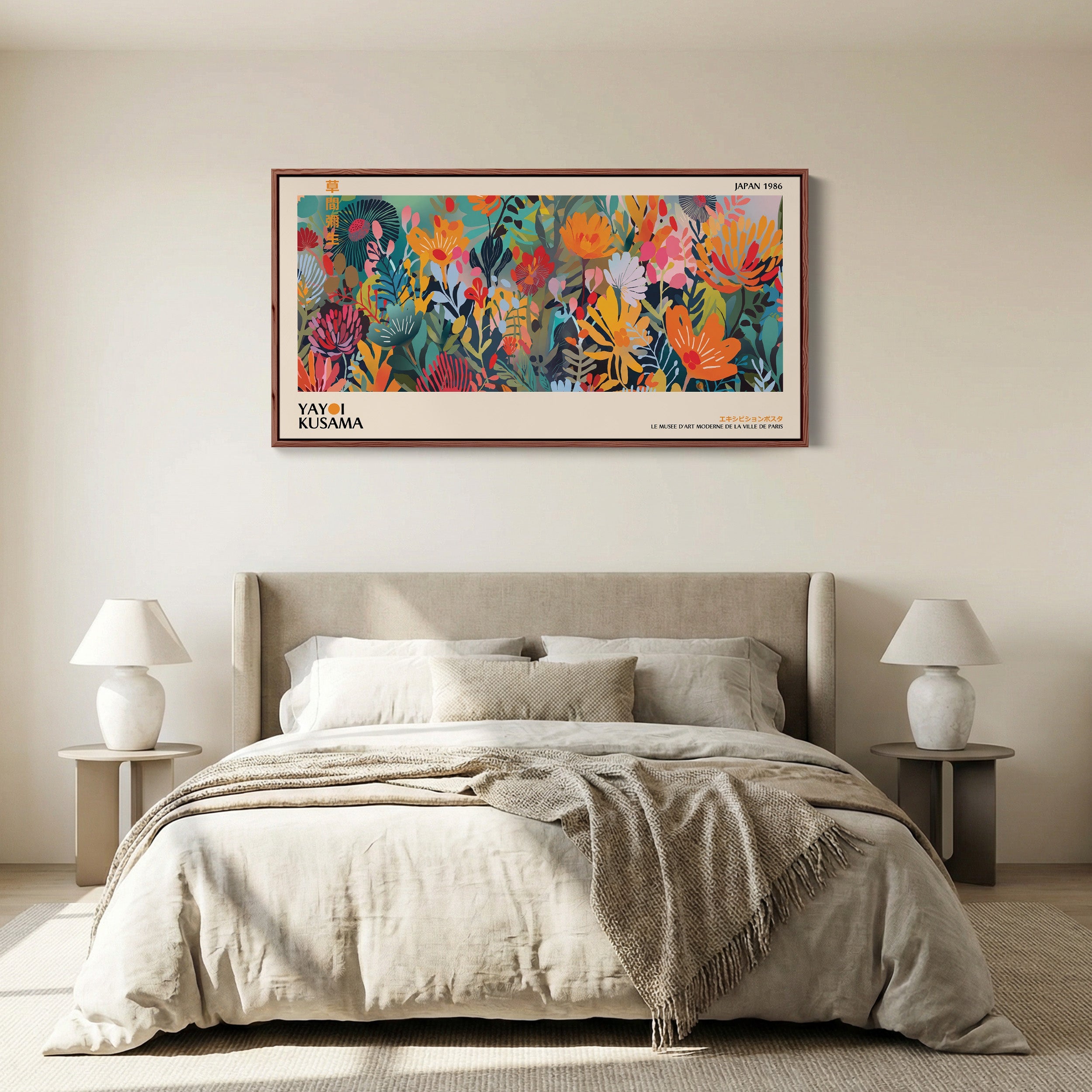 Yayoi Kusama Long Wall Art Bold Botanical Floral Composition Horizontal Canvas Print For Office