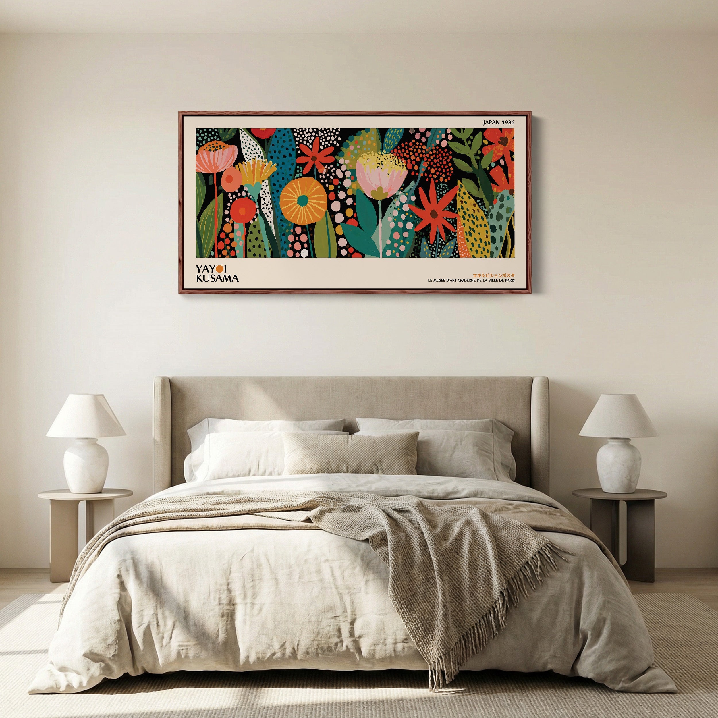 Yayoi Kusama Wide Wall Art Botanical Pattern With Dots Extra Wide Canvas For Hallway