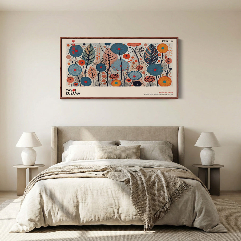 Yayoi Kusama Large Wall Art Stylised Floral Garden Pattern Oversized Wall Decor For Hallway