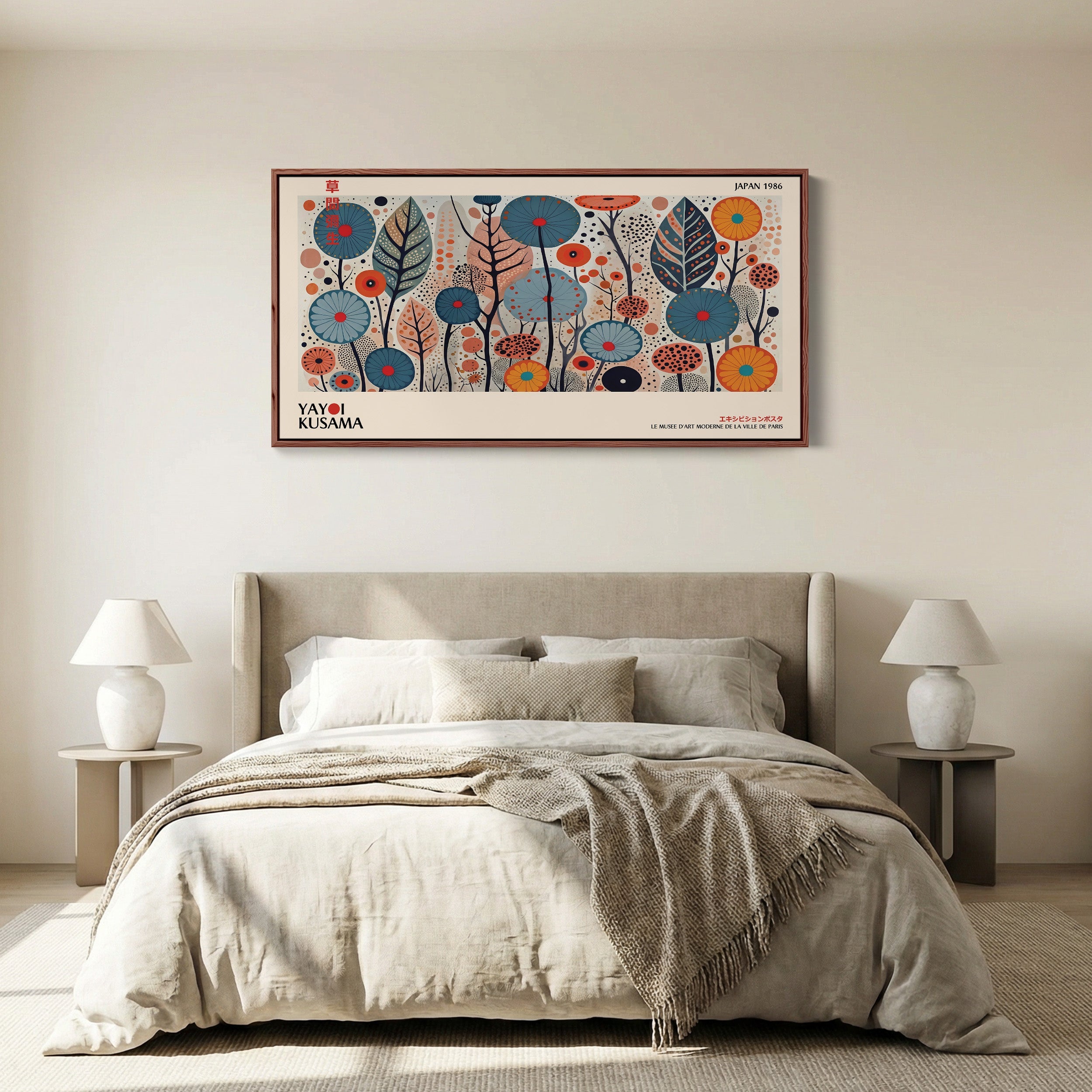 Yayoi Kusama Large Wall Art Stylised Floral Garden Pattern Oversized Wall Decor For Hallway
