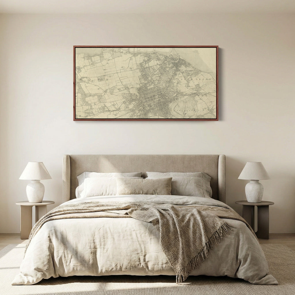 Wide Wall Art Vintage Edinburgh City Map Panoramic Canvas Print For Living Room