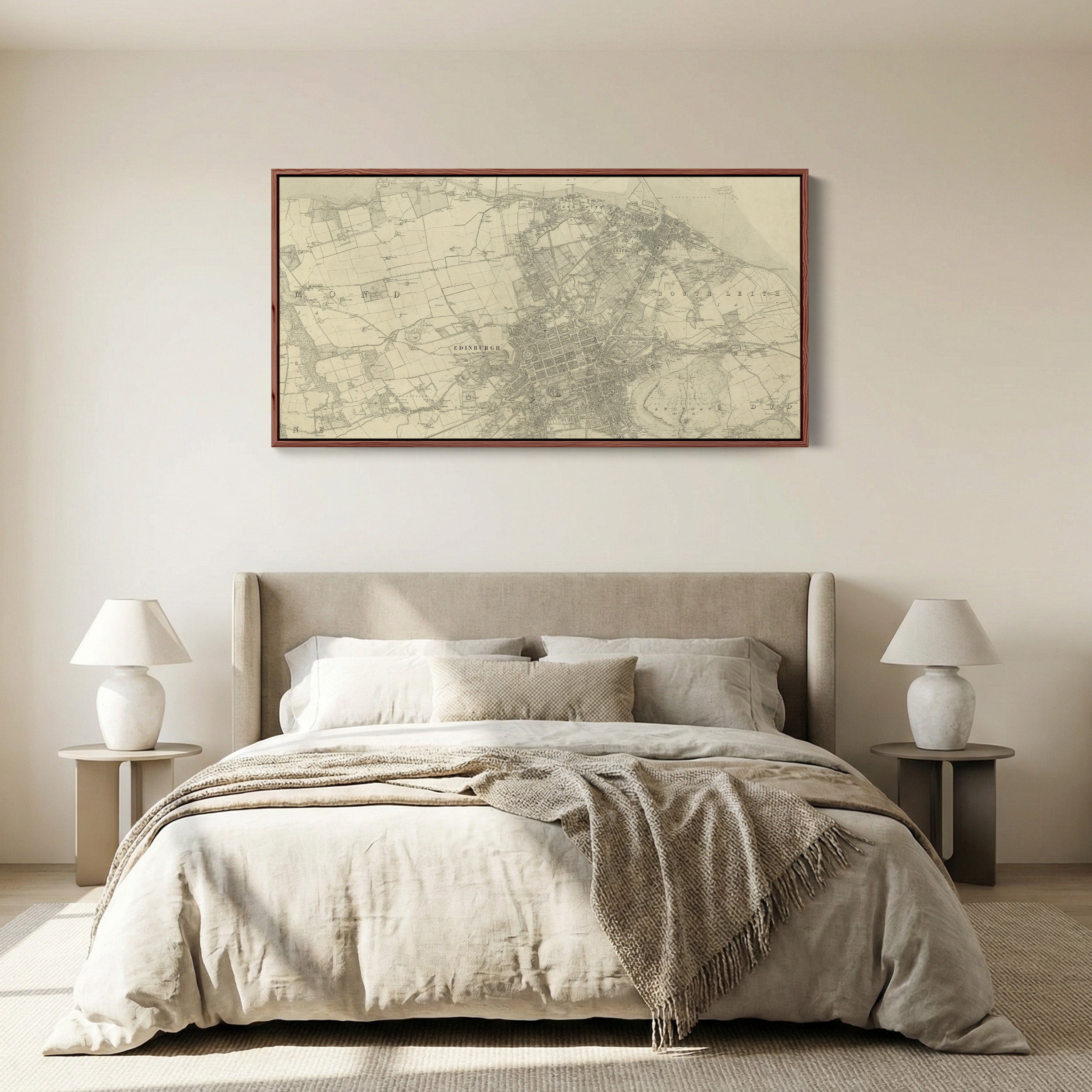 Wide Wall Art Vintage Edinburgh City Map Panoramic Canvas Print For Living Room