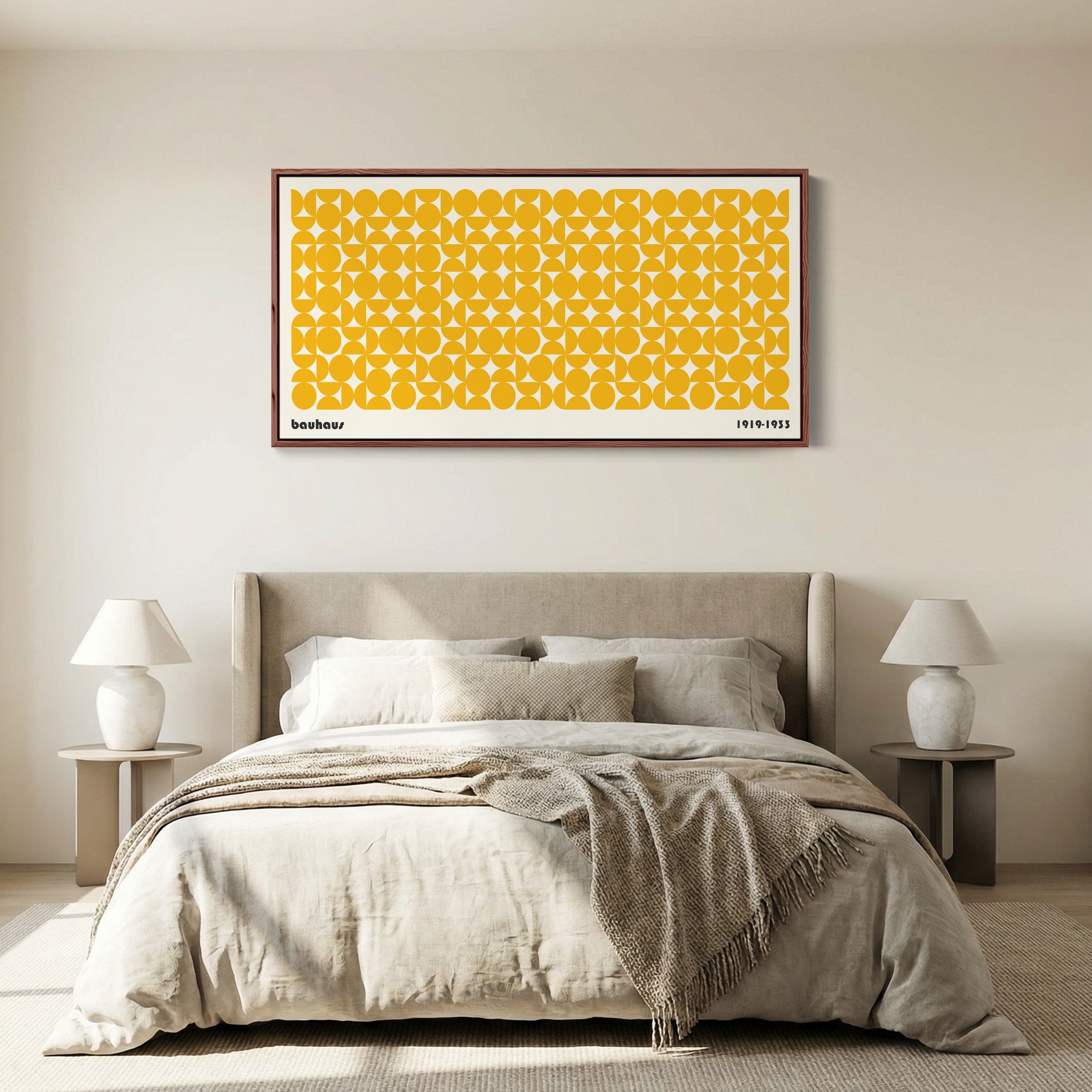 Horizontal Bauhaus Wall Art Geometric Circle Pattern Extra Wide Canvas For Living Room