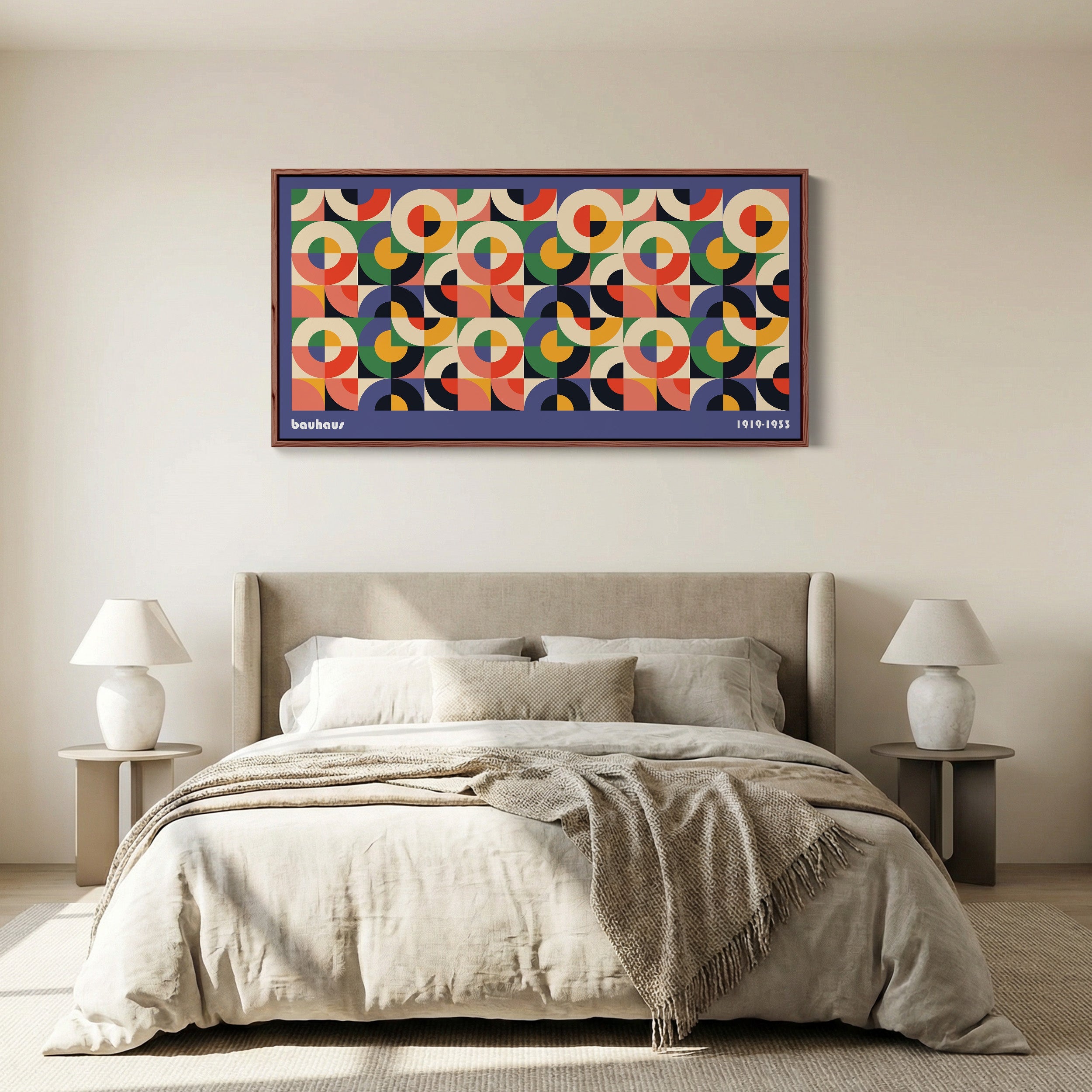 Bauhaus Panoramic Wall Art Circular Segment Pattern Extra Wide Canvas For Office