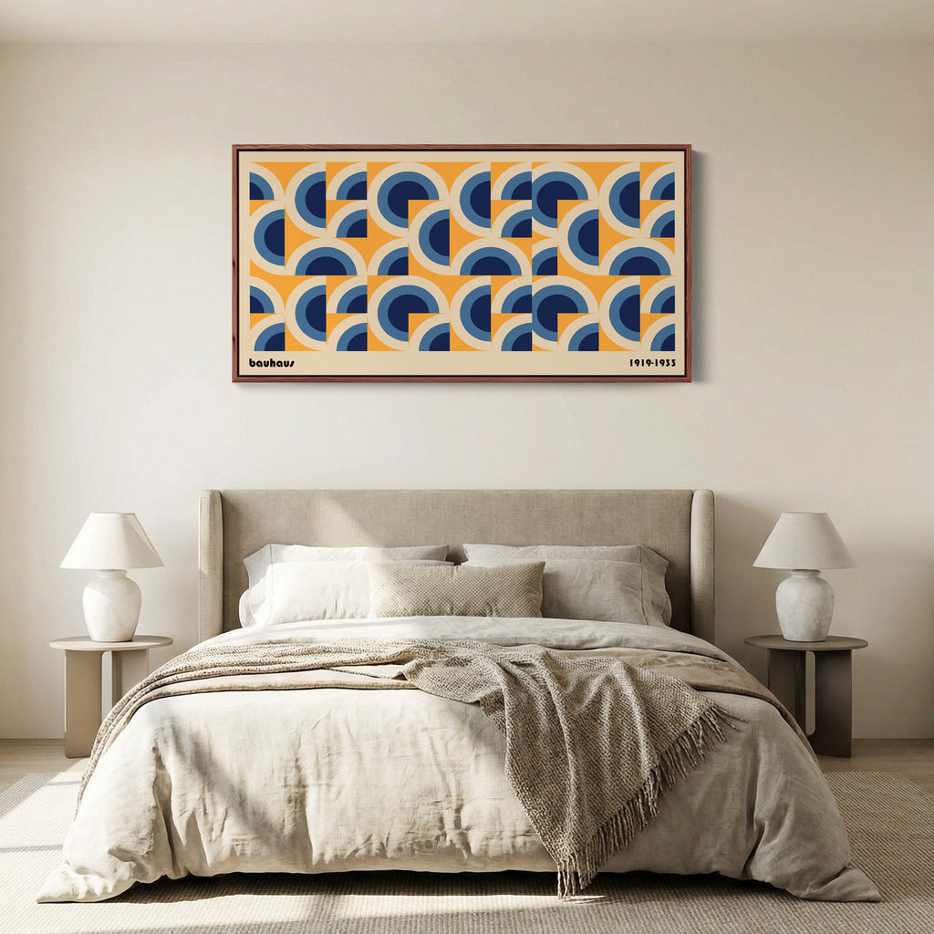 Bauhaus Wide Framed Canvas Concentric Arc Pattern Statement Wall Decor For Hallway