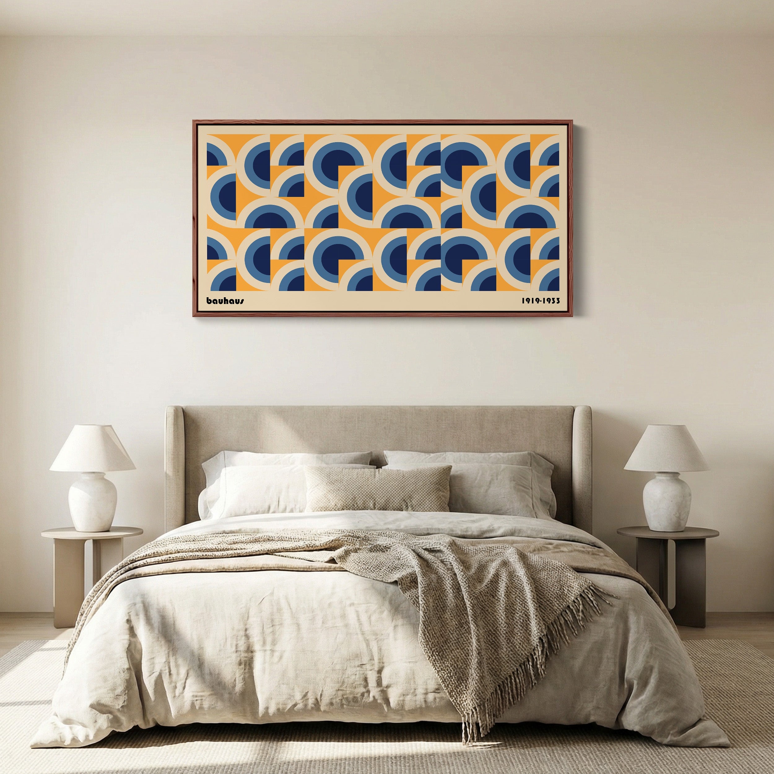Bauhaus Wide Framed Canvas Concentric Arc Pattern Statement Wall Decor For Hallway
