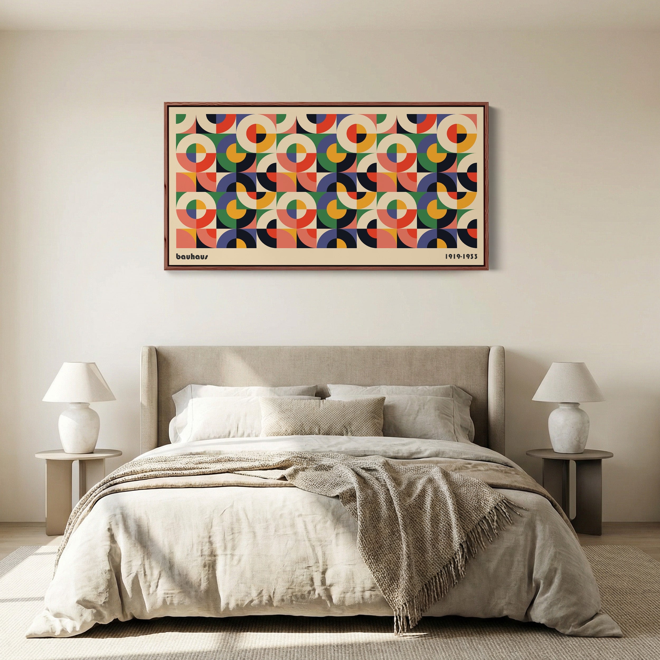 Bauhaus Long Wall Art Circular Segment Grid Horizontal Canvas Print For Living Room