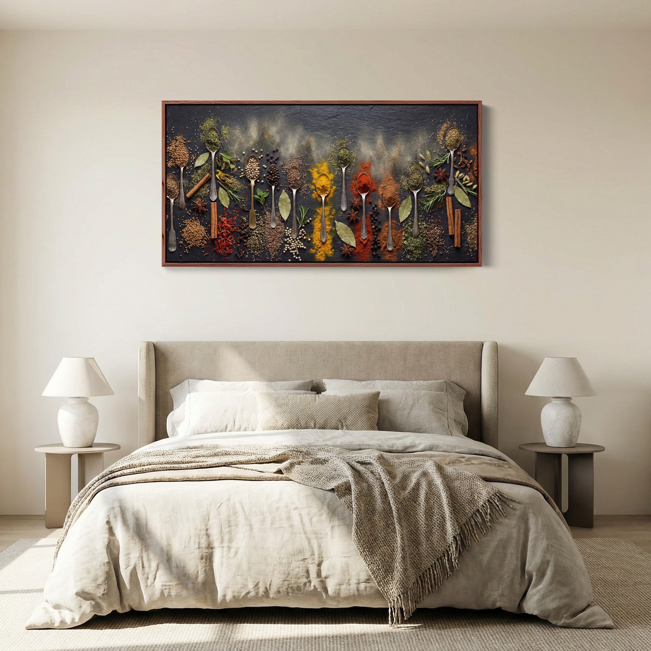 Wide Framed Canvas Assorted Spices Display Oversized Wall Decor For Kitchen