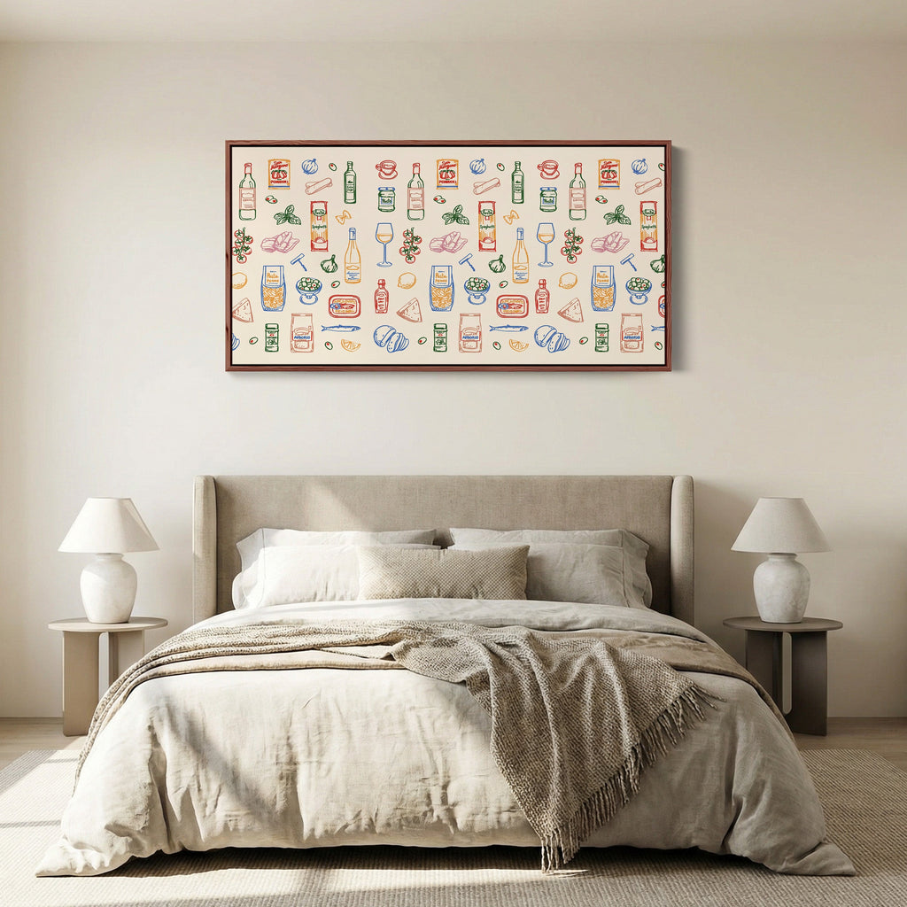 Long Wall Art Italian Food Pattern Horizontal Canvas Print For Kitchen