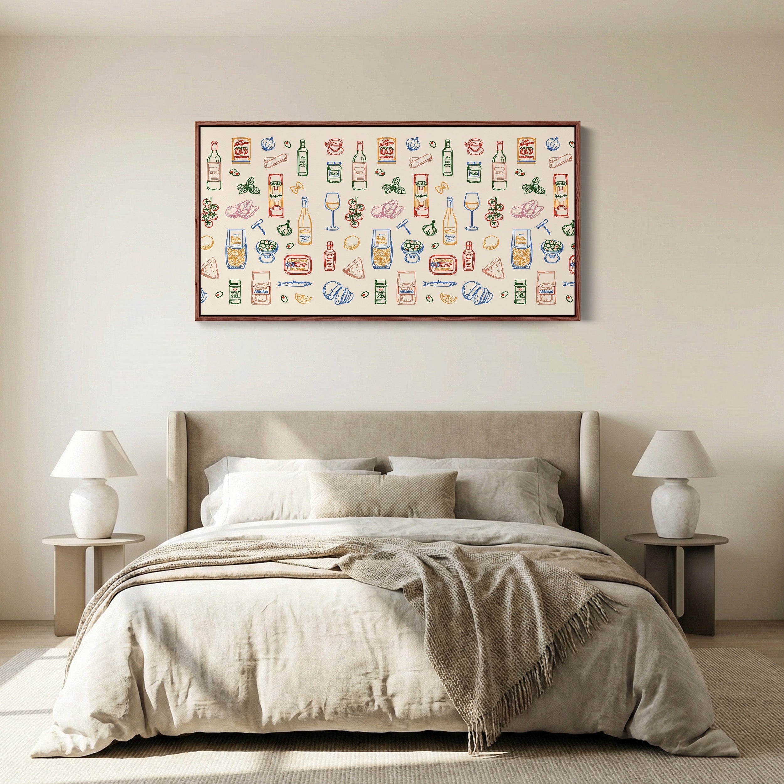 Long Wall Art Italian Food Pattern Horizontal Canvas Print For Kitchen