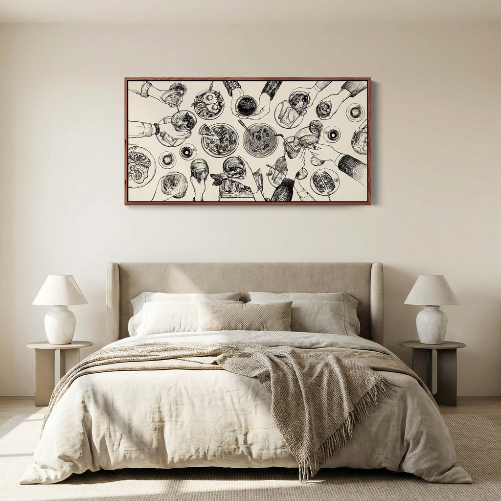 Wide Wall Art Overhead Dinner Table Scene Statement Wall Decor For Dining Room
