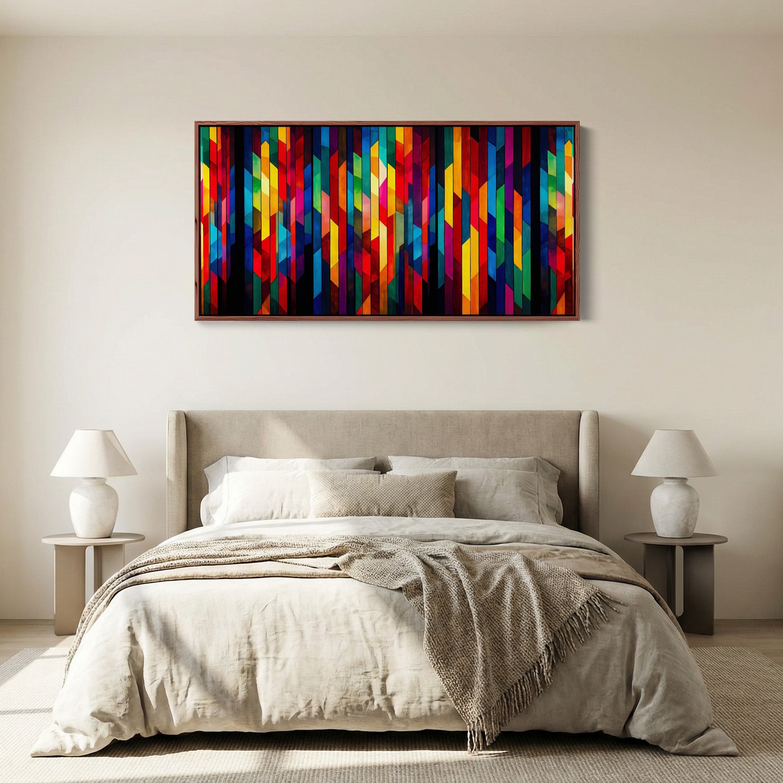 Horizontal Wall Art Colourful Geometric Pattern Statement Wall Decor Living Room