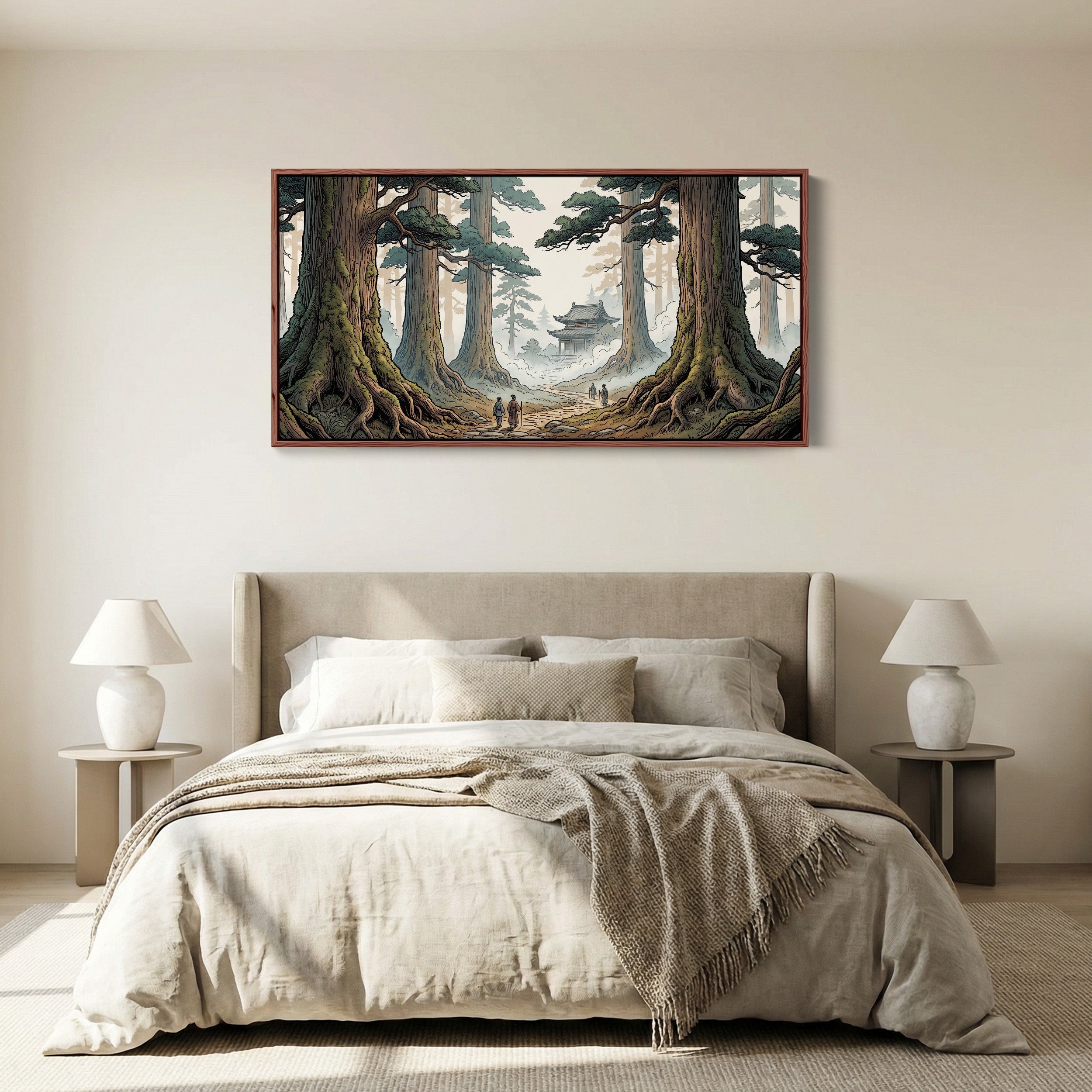 Japanese Forest Temple Horizontal Wall Art Statement Wall Decor For Living Room