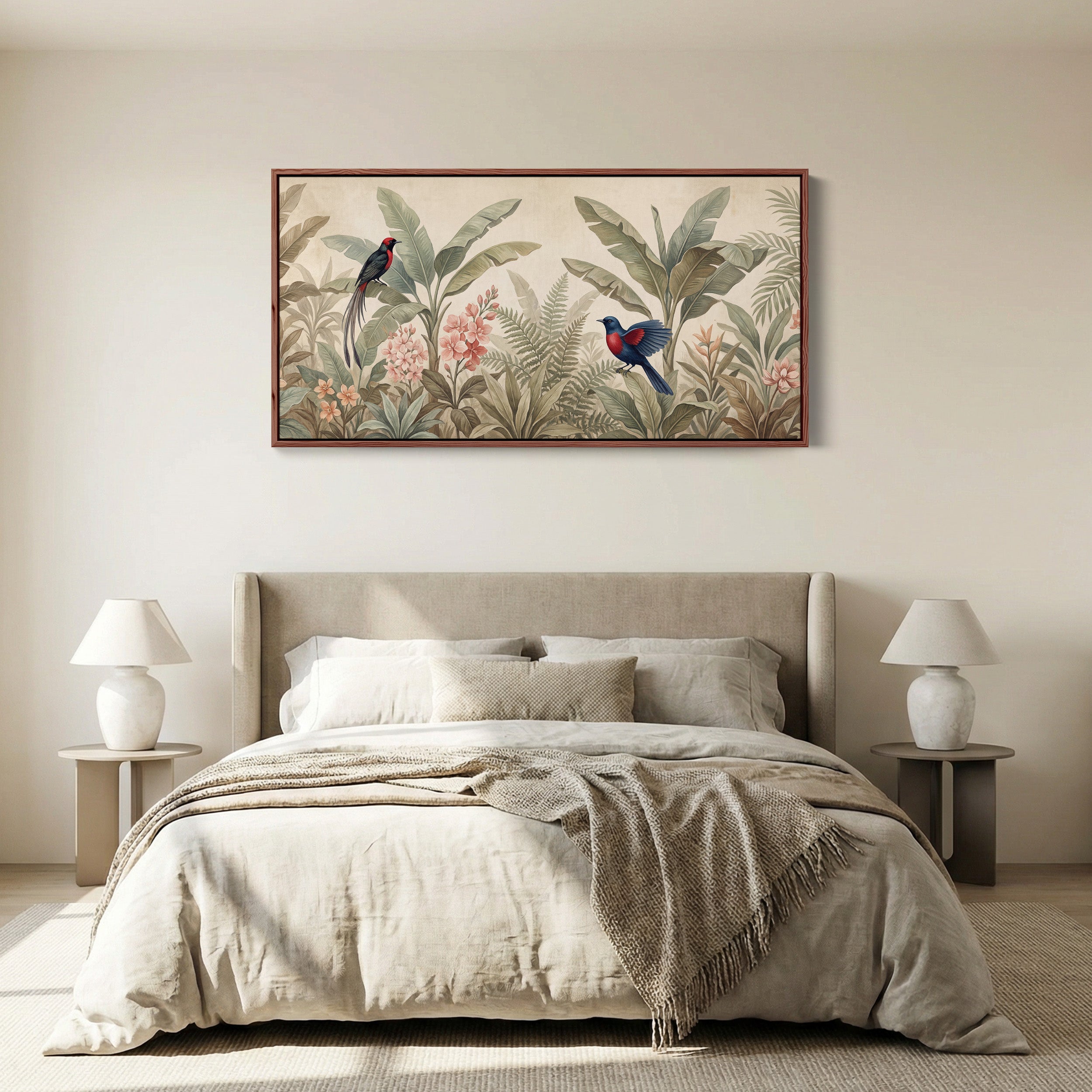 Tropical Birds Among Leaves Horizontal Wall Art Statement Wall Decor For Living Room