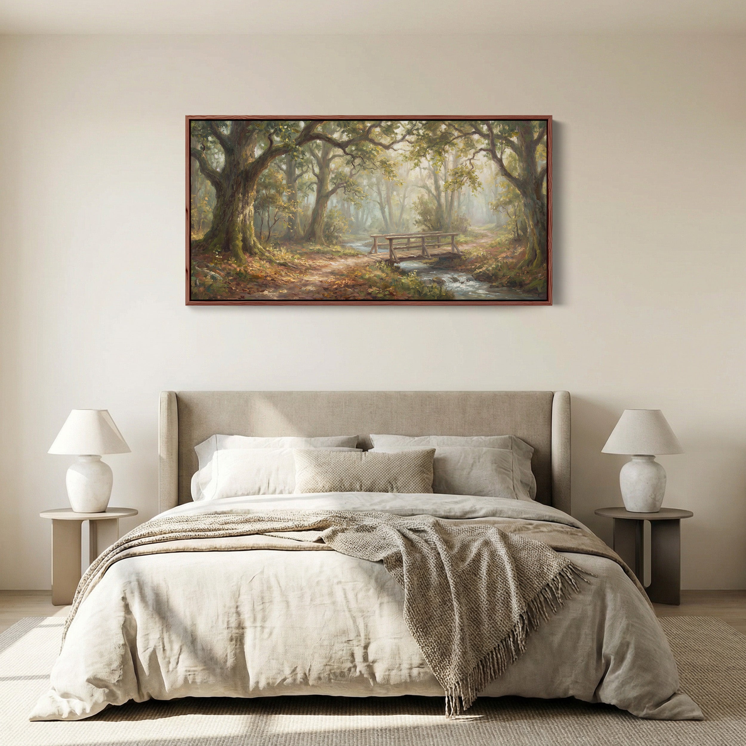 Forest Bridge Wide Framed Canvas Oversized Wall Decor For Living Room