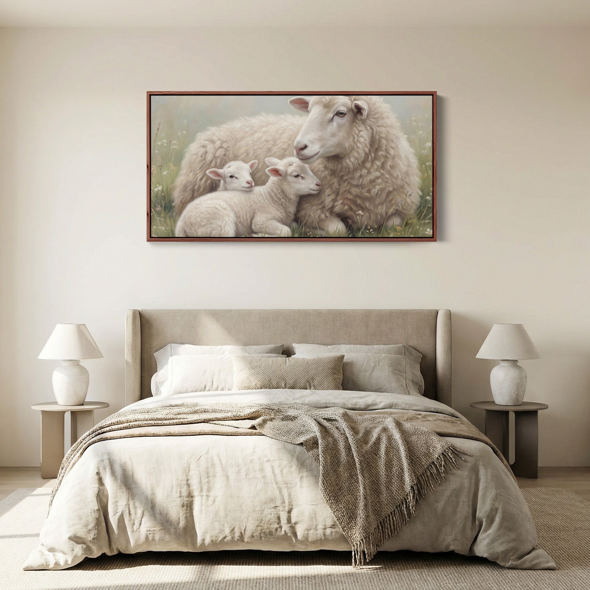 Sheep And Lambs wide canvas Statement Wall Decor Bedroom