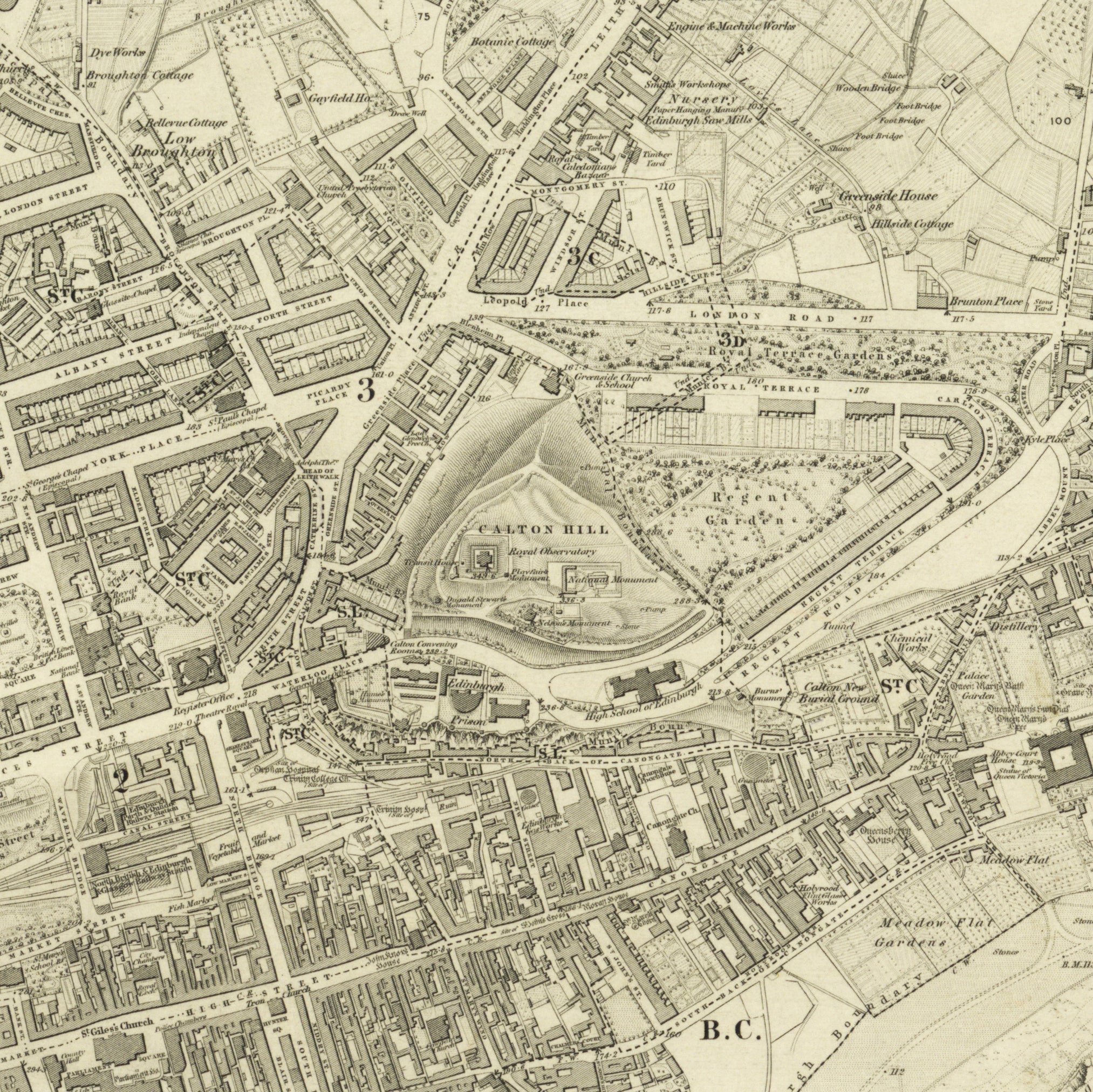 Edinburgh 1853 Map Long Narrow Canvas Wide Wall Art For Bedroom Or Hallway