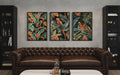 3 Piece  Mid Century Modern Tropical Jungle Animals Tiger, Monkey, Parrot Canvas  Wall Art