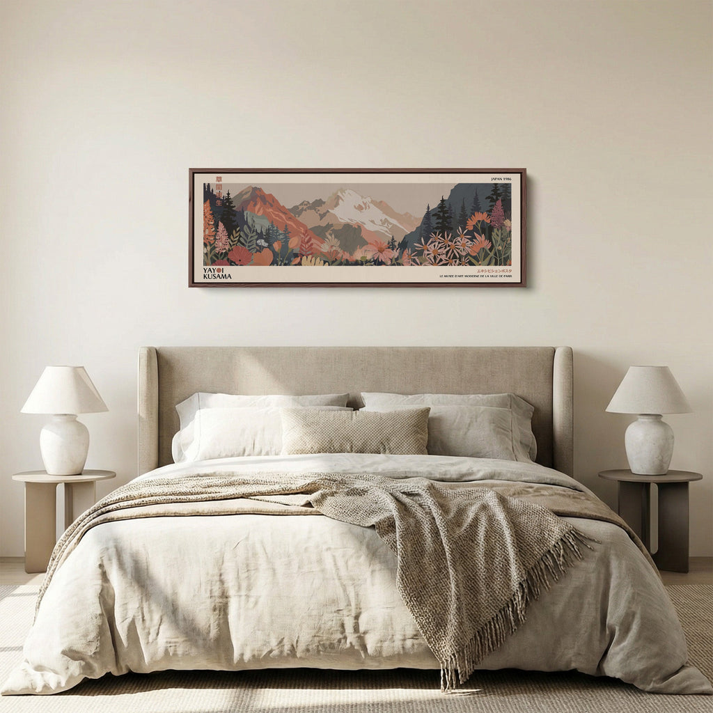 Yayoi Kusama Wide Wall Art Mountain Floral Long Canvas For Living Room