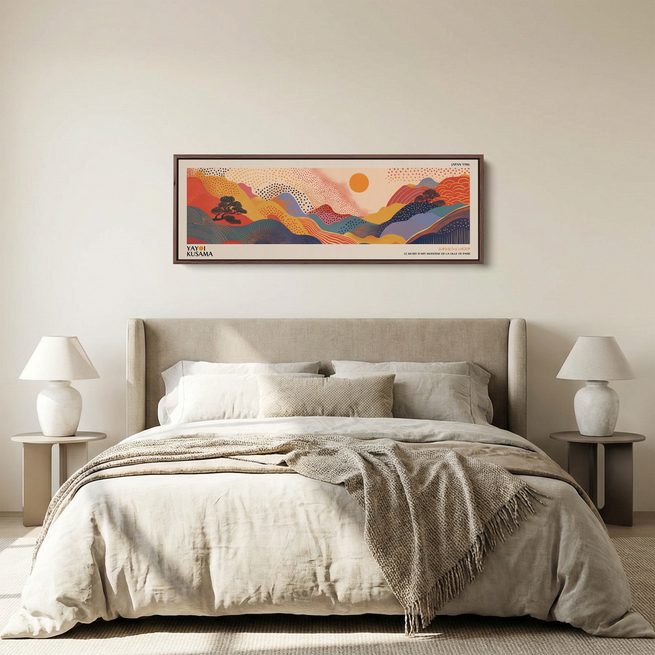 Yayoi Kusama Panoramic Wall Art Dotted Mountain Hills Long Canvas For Office