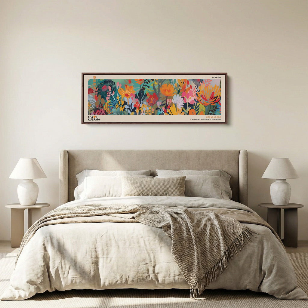 Yayoi Kusama Long Narrow Canvas Bold Botanical Field Wide Canvas For Living Room
