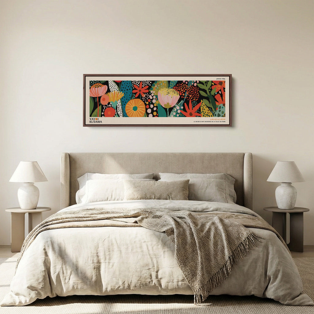 Yayoi Kusama Panoramic Wall Art Dotted Mountain Sunrise Wide Canvas For Living Room