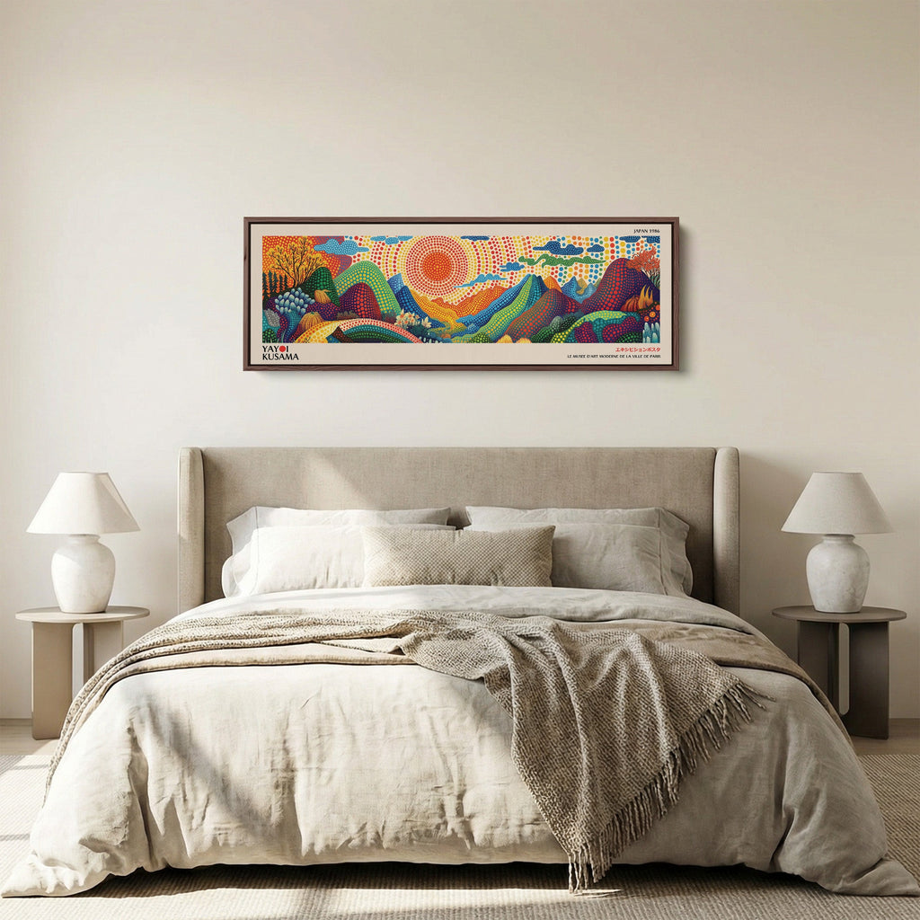 Yayoi Kusama Long Framed Canvas Mount Fuji Dots Wide Canvas For Office