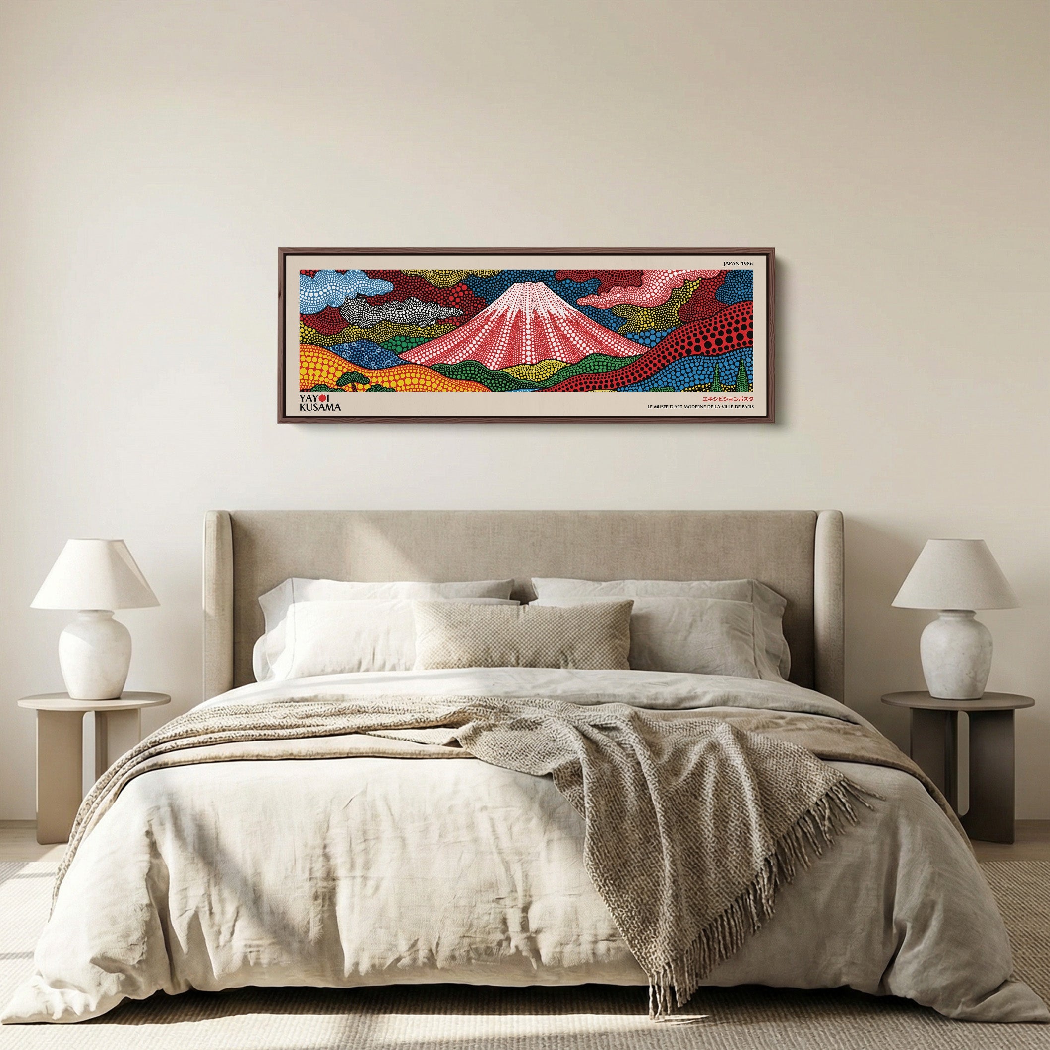 Yayoi Kusama Horizontal Wall Art Abstract Floral Forms Long Canvas For Living Room