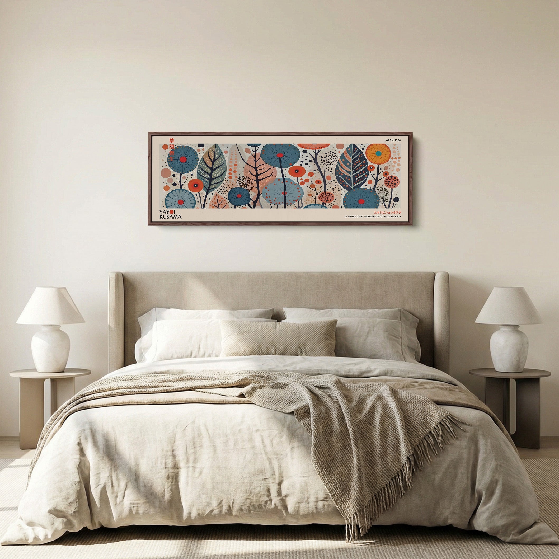 Yayoi Kusama Wide Wall Art Botanical Dot Field Long Canvas For Bedroom