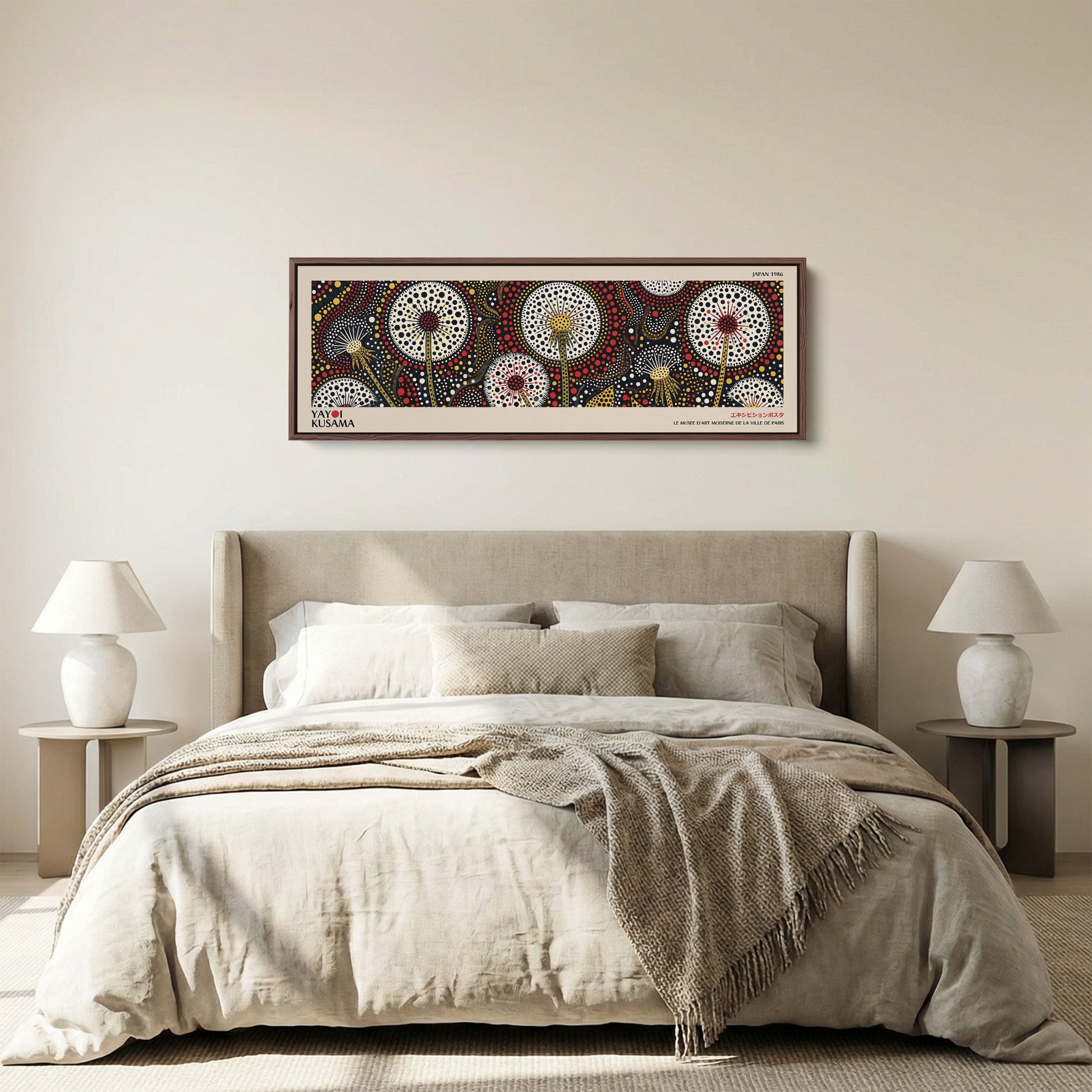 Yayoi Kusama Horizontal Wall Art Dotted Dandelion Pattern Long Wall Art For Hallway