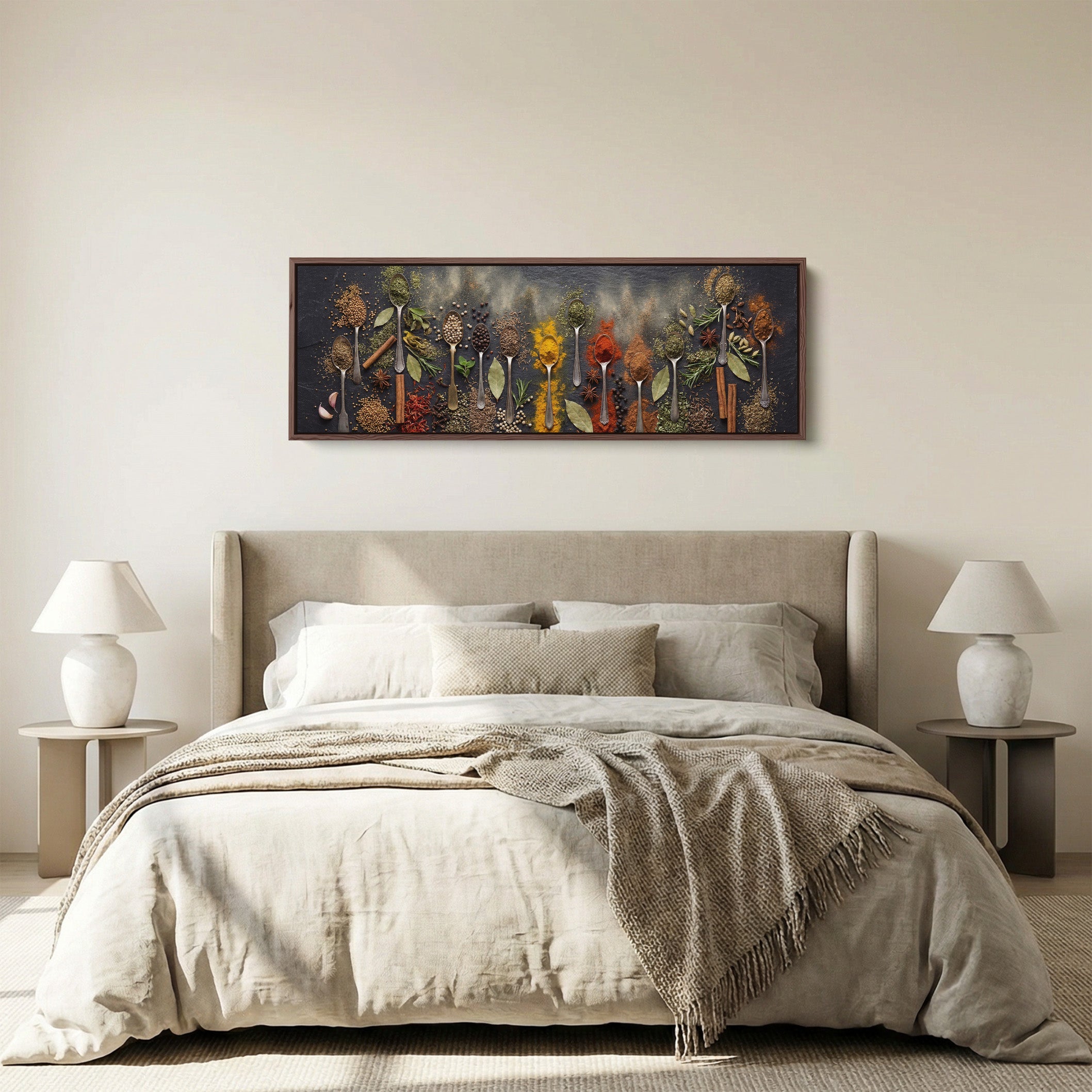 Wide Wall Art Assorted Spices On Spoons Long Canvas For Kitchen