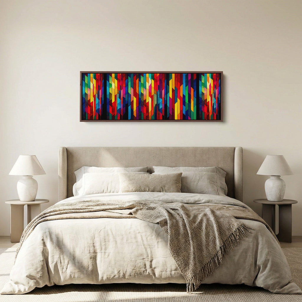 Long Framed Canvas Horizontal Geometric Colour Blocks Wide Canvas For Office